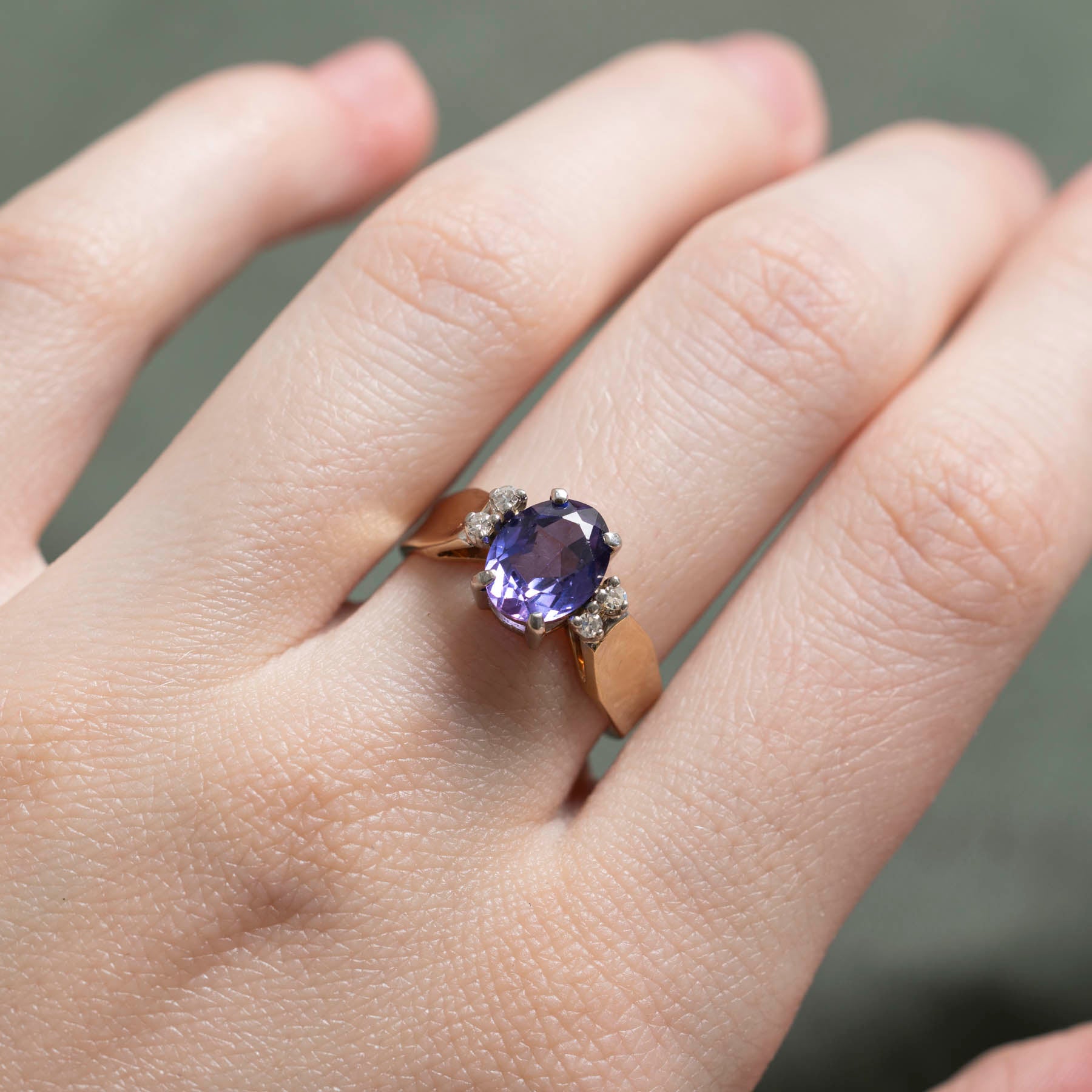Oval Cut Synthetic Sapphire & Natural Diamond Ring | 2.20ct | 0.08ctw | SZ 6.5