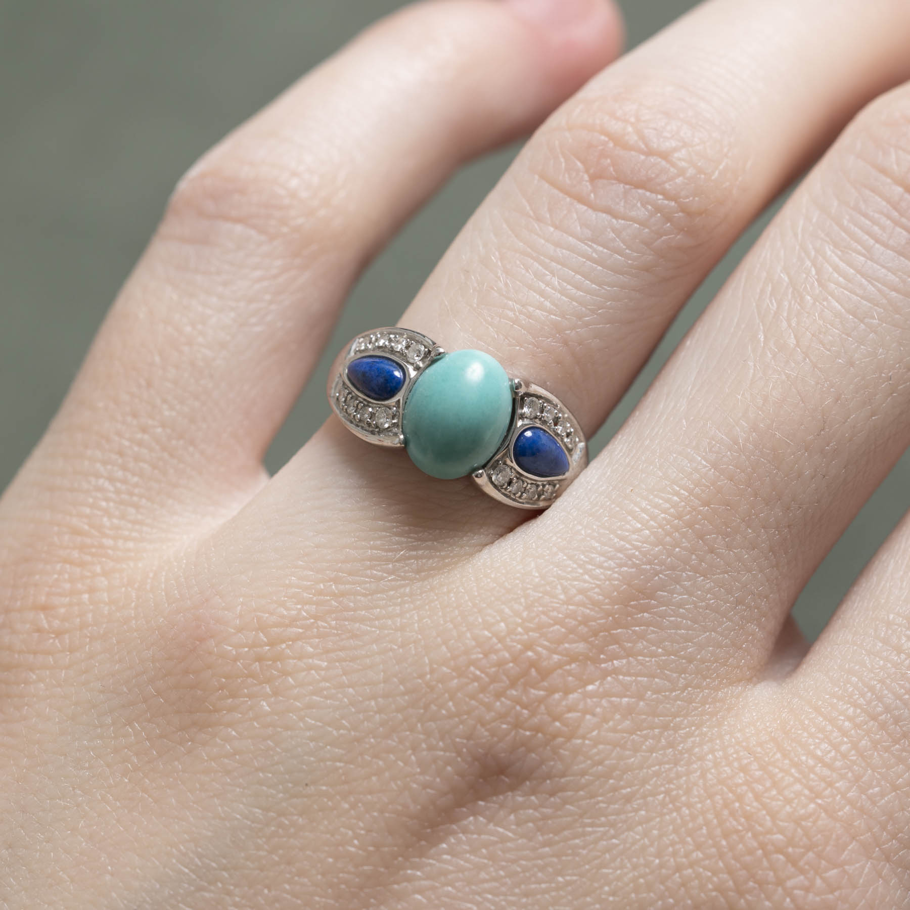 Amazonite, Dyed Lapis & Diamond Ring | 1.90ctw | 0.05ctw | SZ 5.5