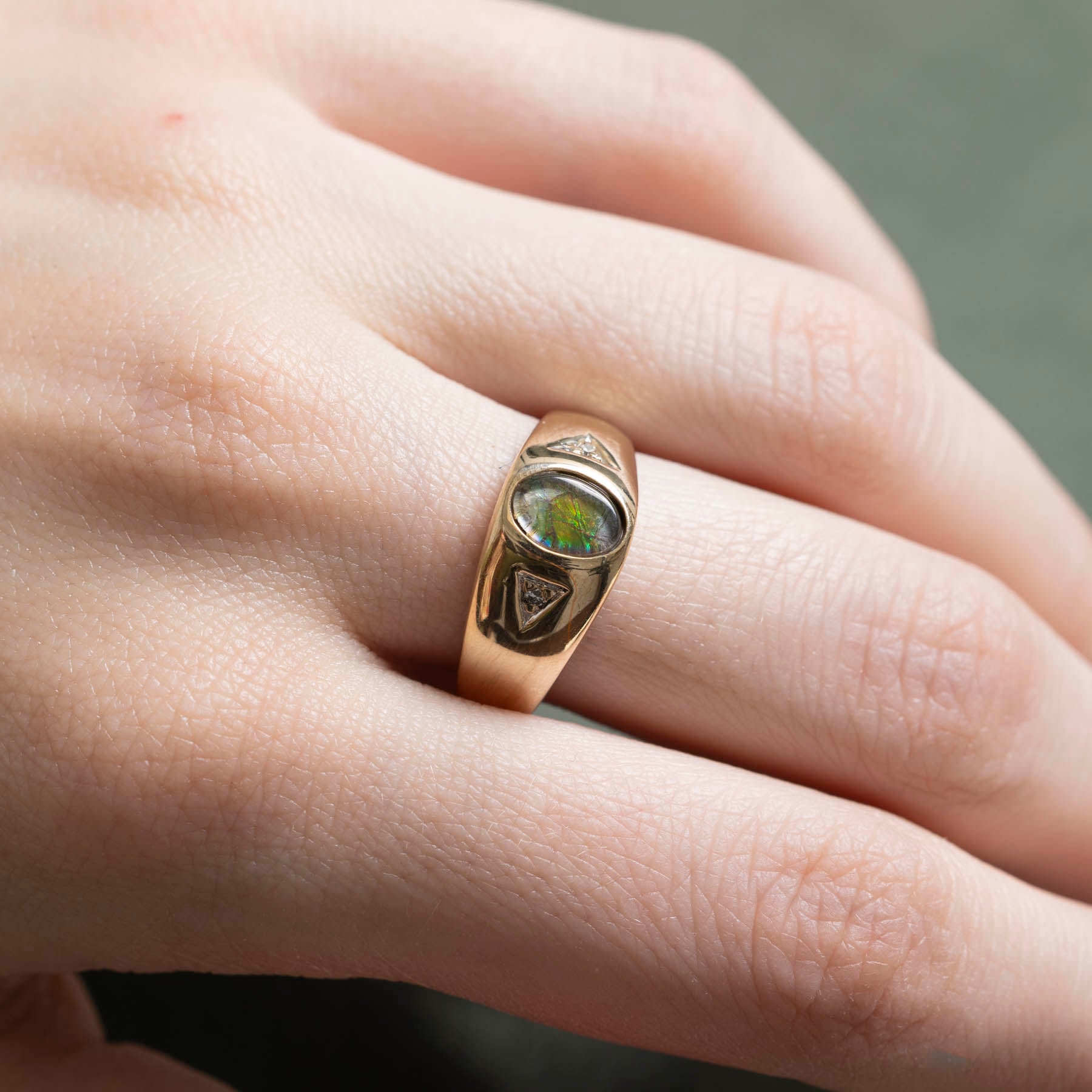 Oval Ammolite & Diamond Ring | 0.20ct | 0.005ctw | SZ 8