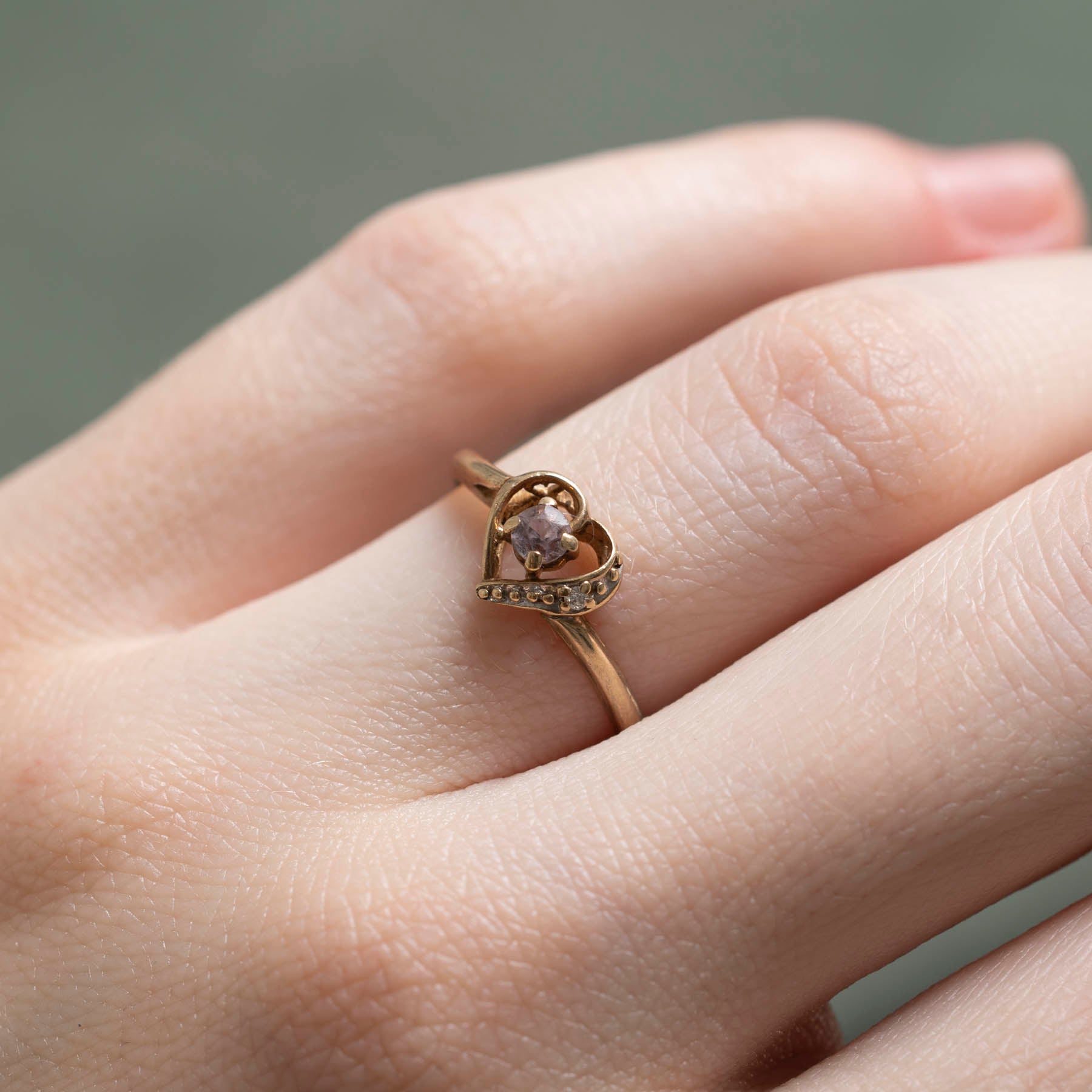 Amethyst & Diamond Heart Ring | 0.005ct | 0.10ct | SZ 5.25