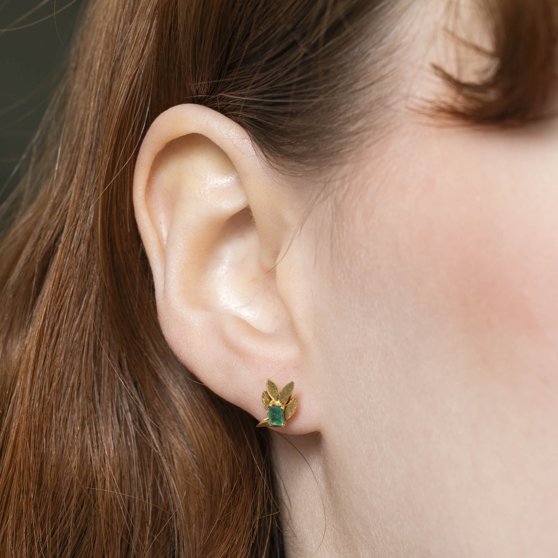 Emerald Leafy Stud Earrings | 0.20ctw