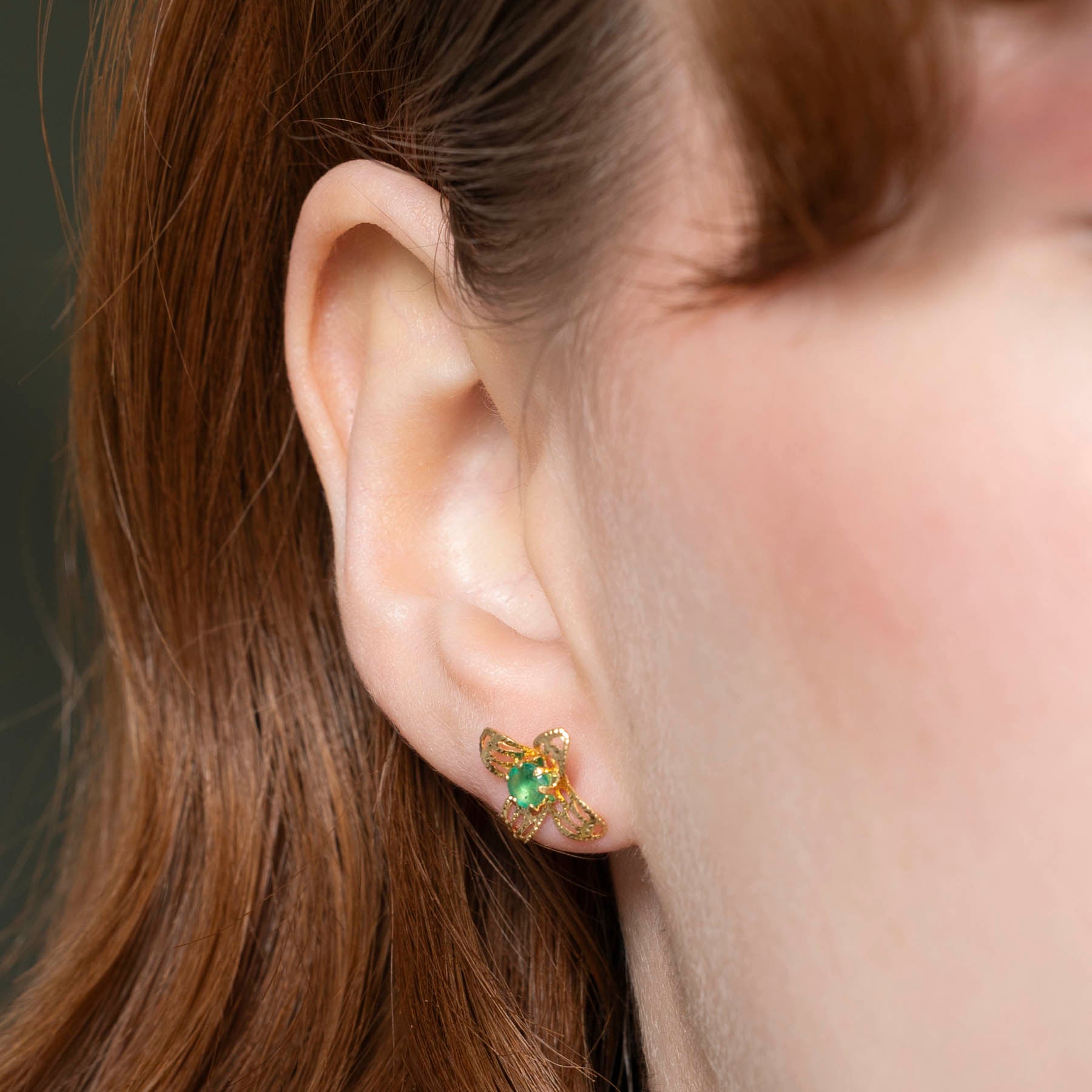 Emerald Flower Stud Earrings | 0.12ctw