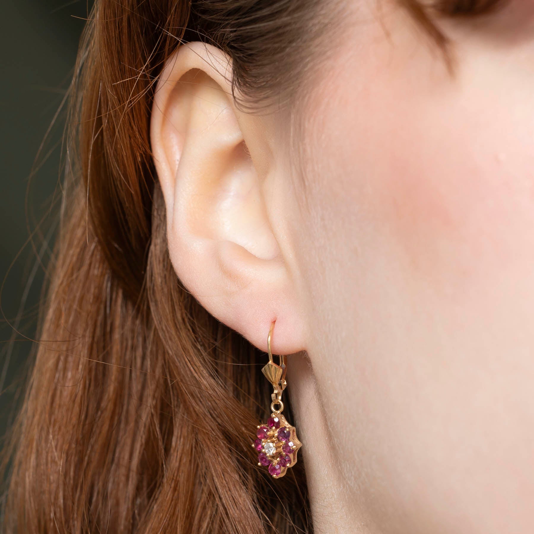 Ruby & Diamond Petal Drop Earrings | 0.51ctw | | 0.10ctw |