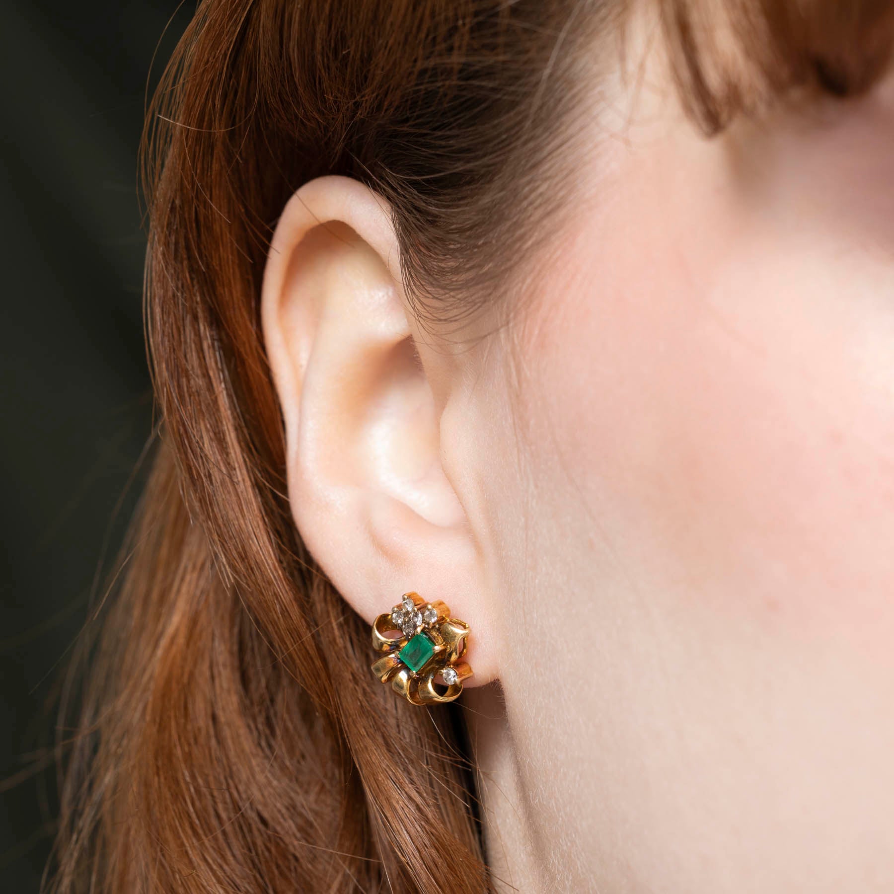 Emerald & Diamond Abstract Stud Earrings | 0.40ctw | 0.22ctw |