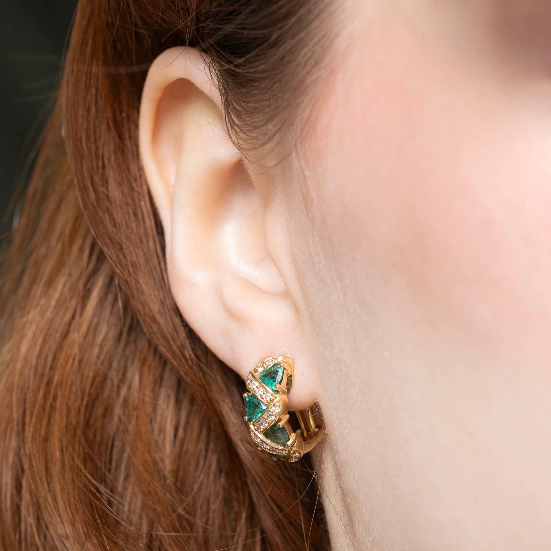 Emerald & Diamond Omega Back Earrings | 1.20ctw | 0.22ctw |