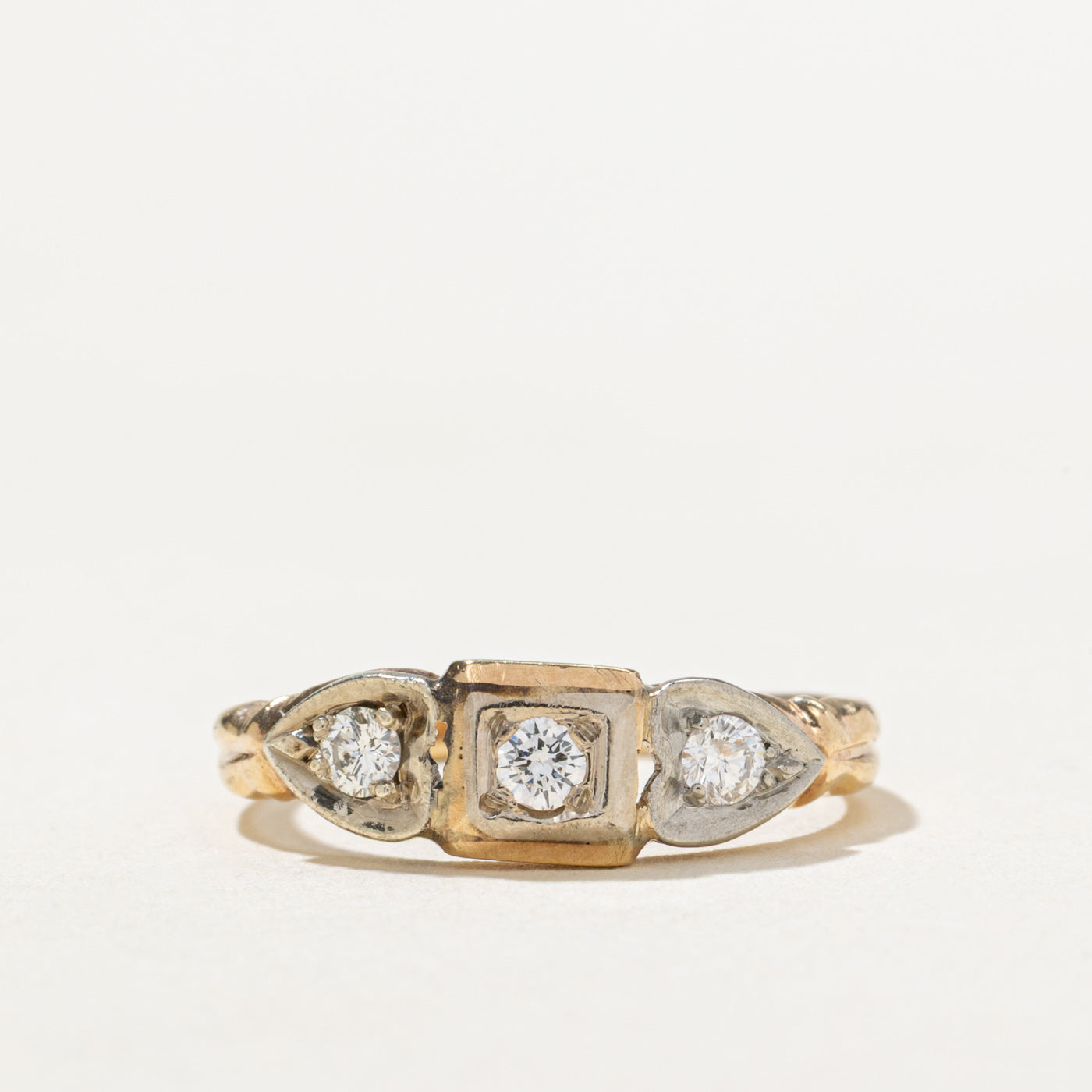 Bague cœur en or bicolore et diamants | 0,14 ct | Taille 3,25