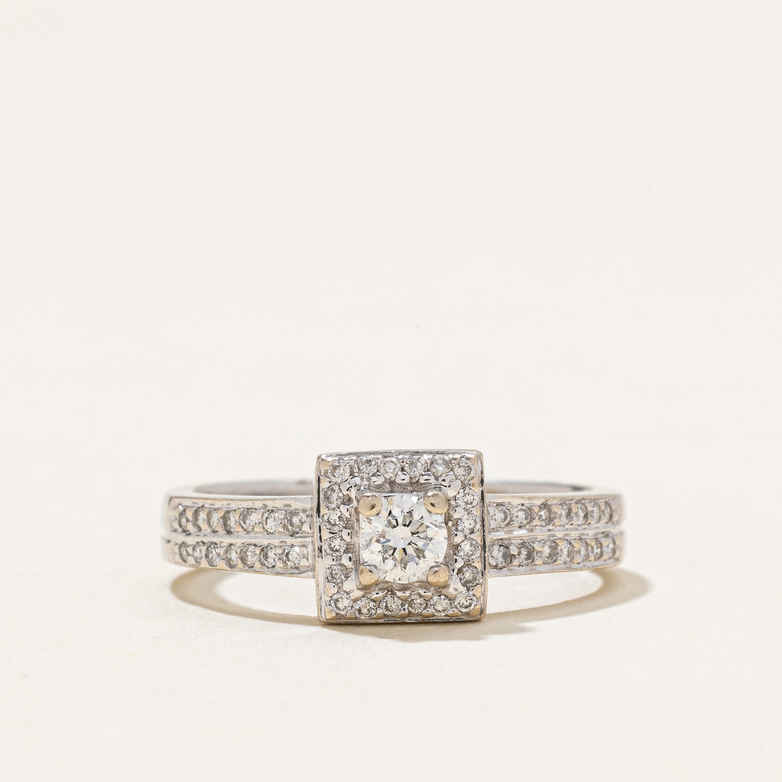 Double Row Diamond Square Halo Engagement Ring | 0.45ctw | SZ 8