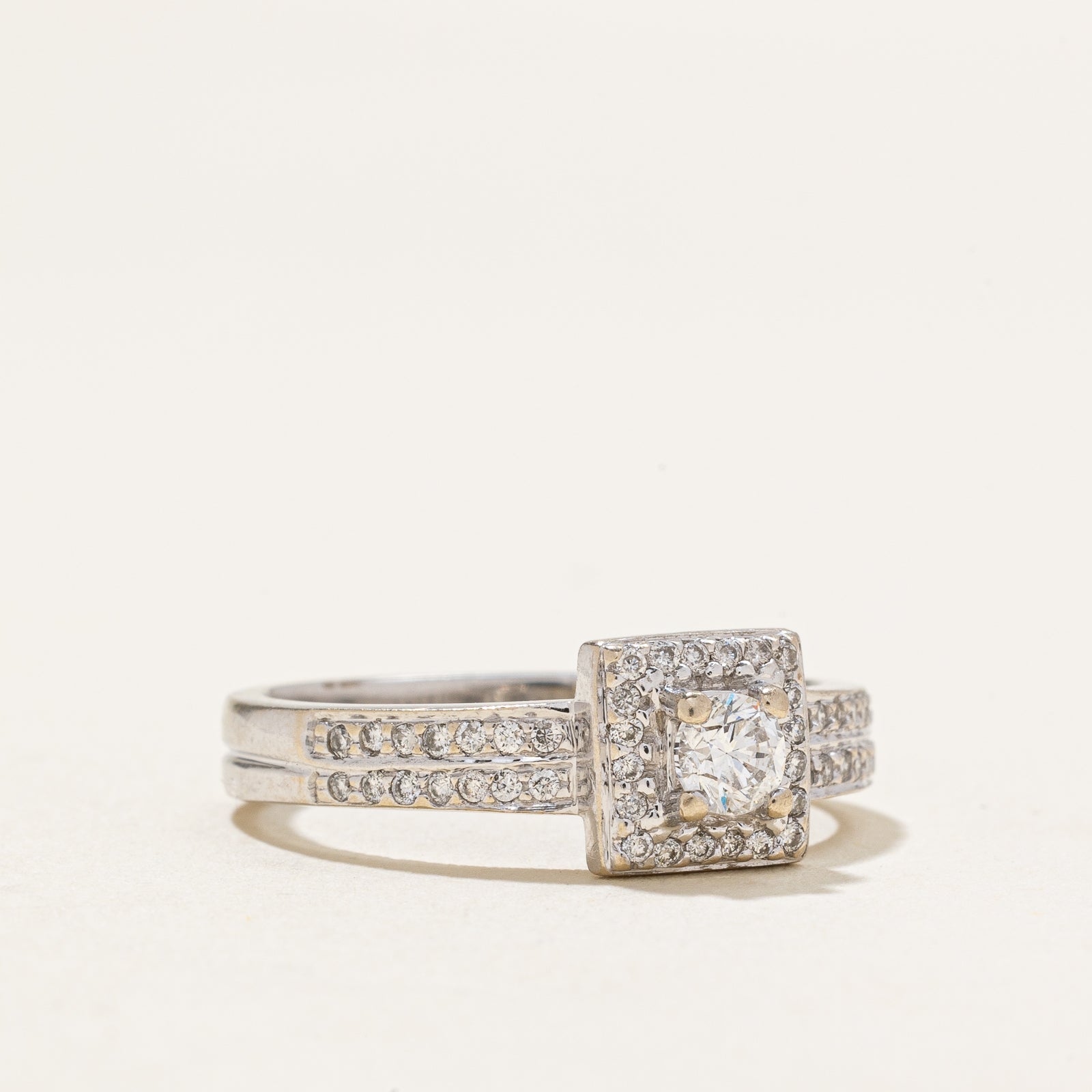 Double Row Diamond Square Halo Engagement Ring | 0.45ctw | SZ 8
