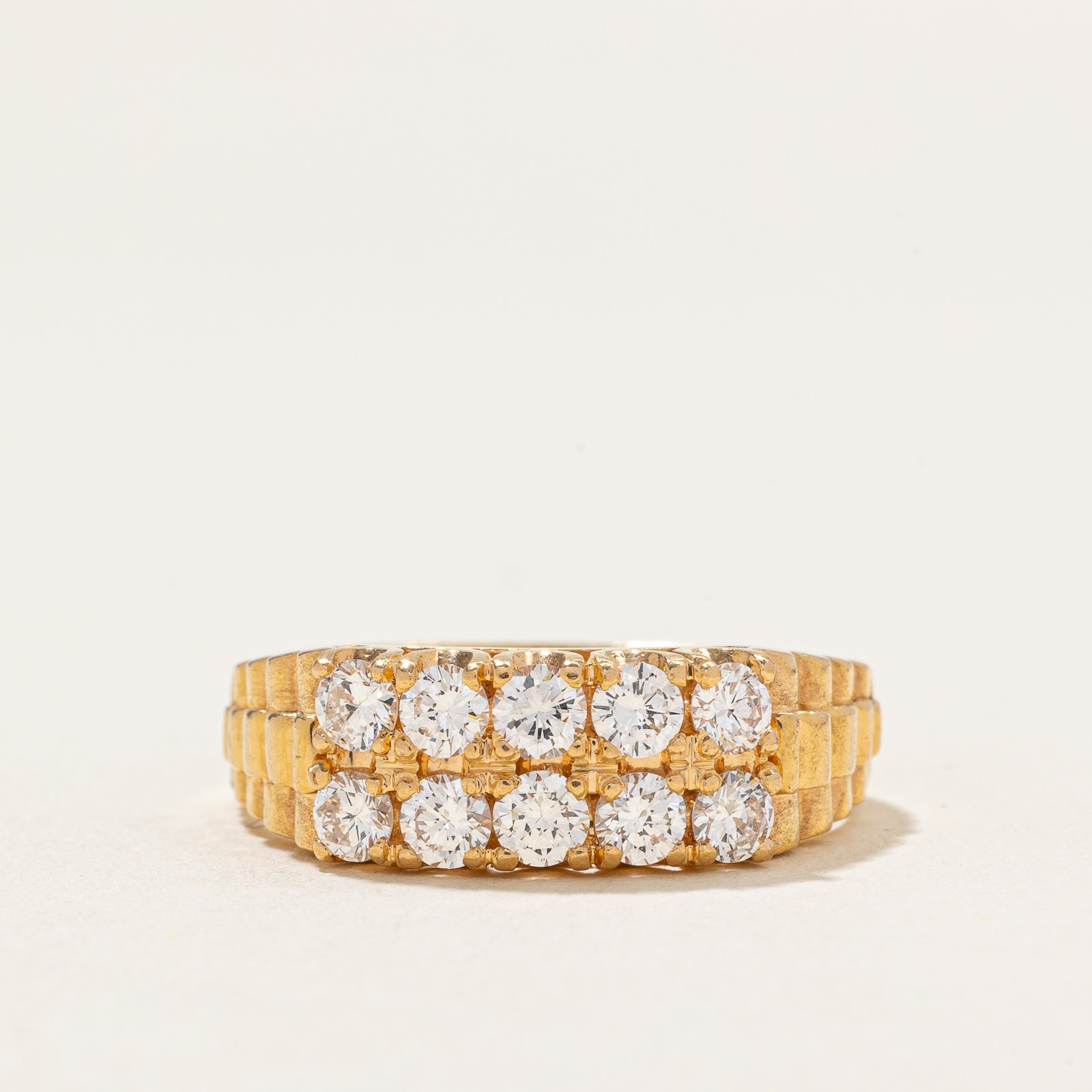 Double Row Diamond Grooved Ring | 0.87ctw | SZ 8.25