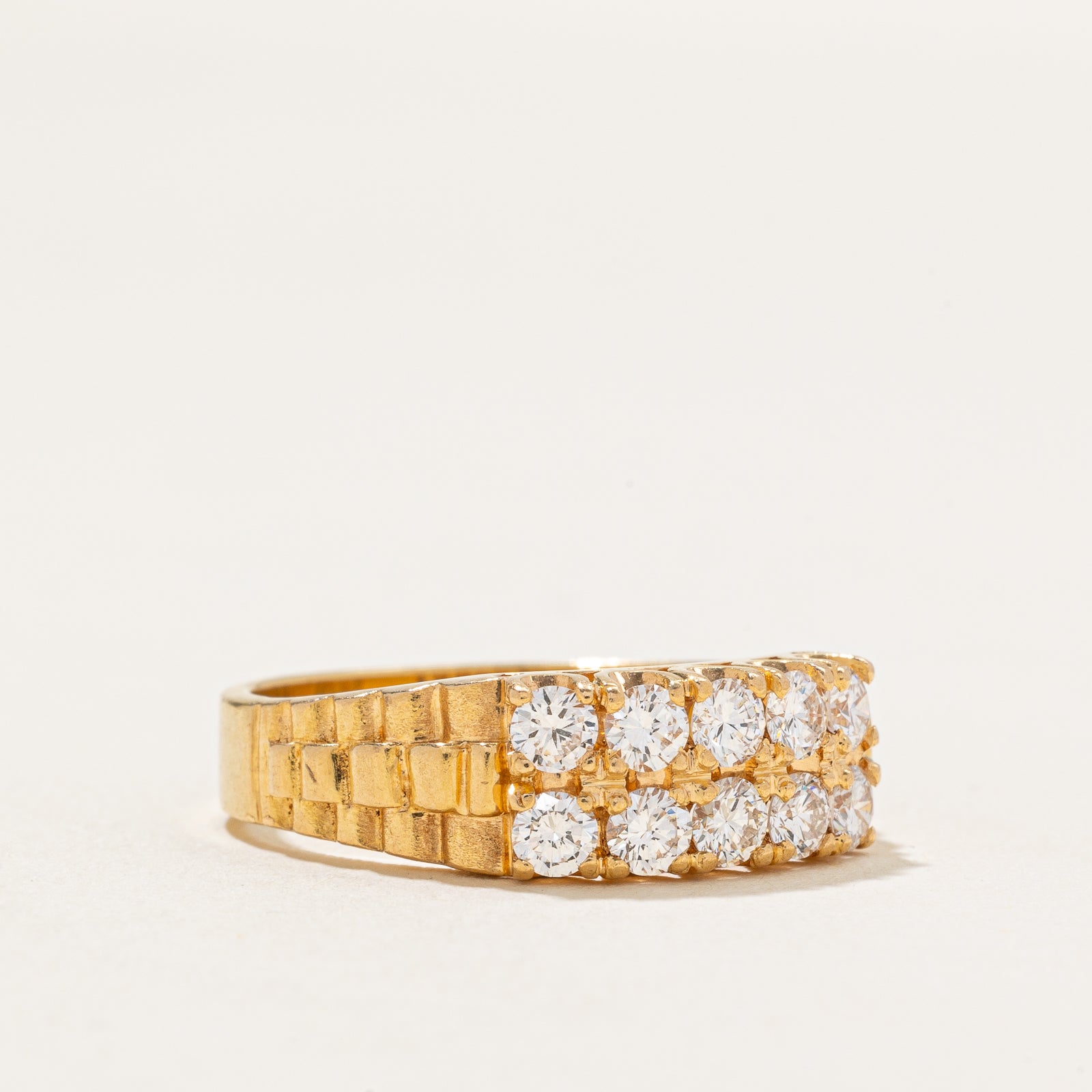 Double Row Diamond Grooved Ring | 0.87ctw | SZ 8.25