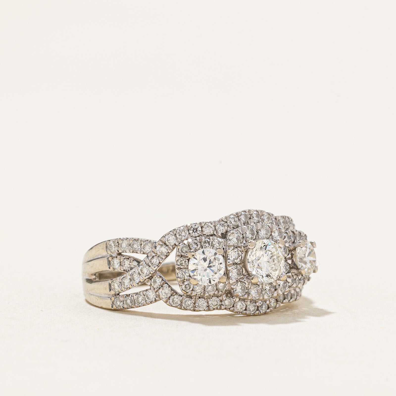 Three Halo Diamond Engagement Ring | 0.85ctw | SZ 5.5