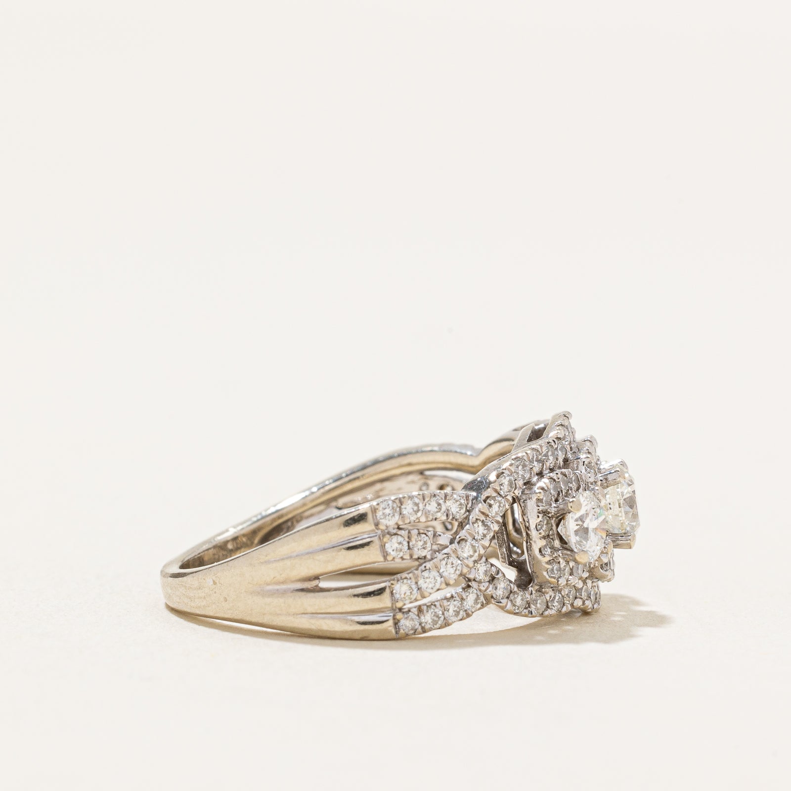 Three Halo Diamond Engagement Ring | 0.85ctw | SZ 5.5