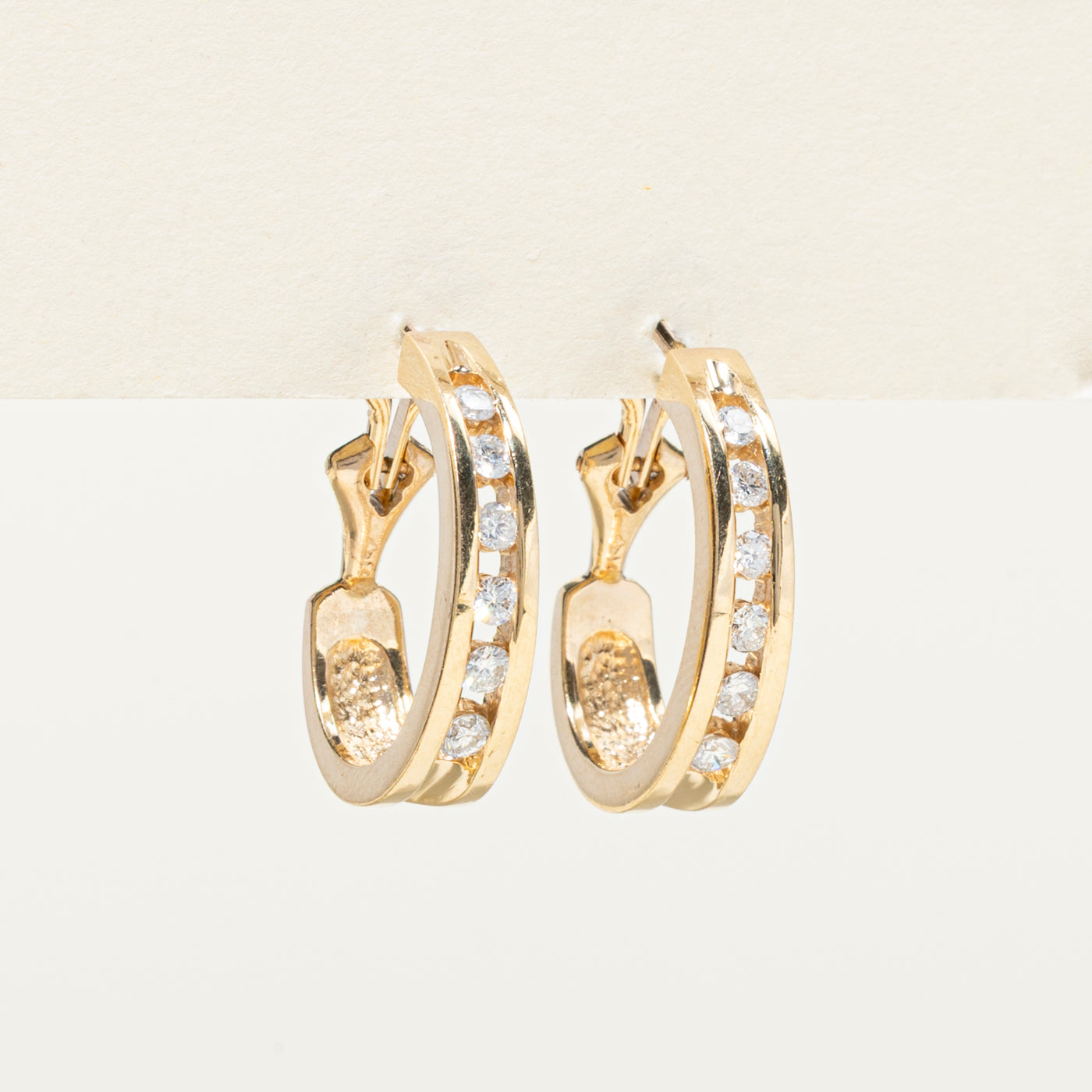 14K Channel Set Diamond Hoop Earrings | 0.53ctw