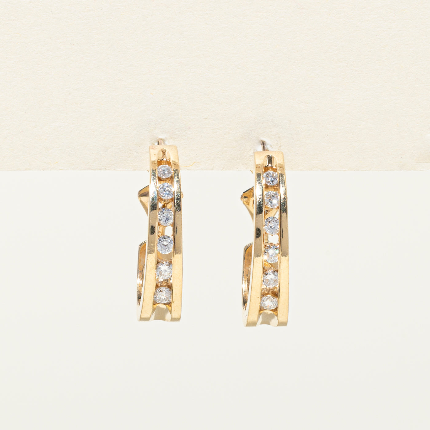 14K Channel Set Diamond Hoop Earrings | 0.53ctw