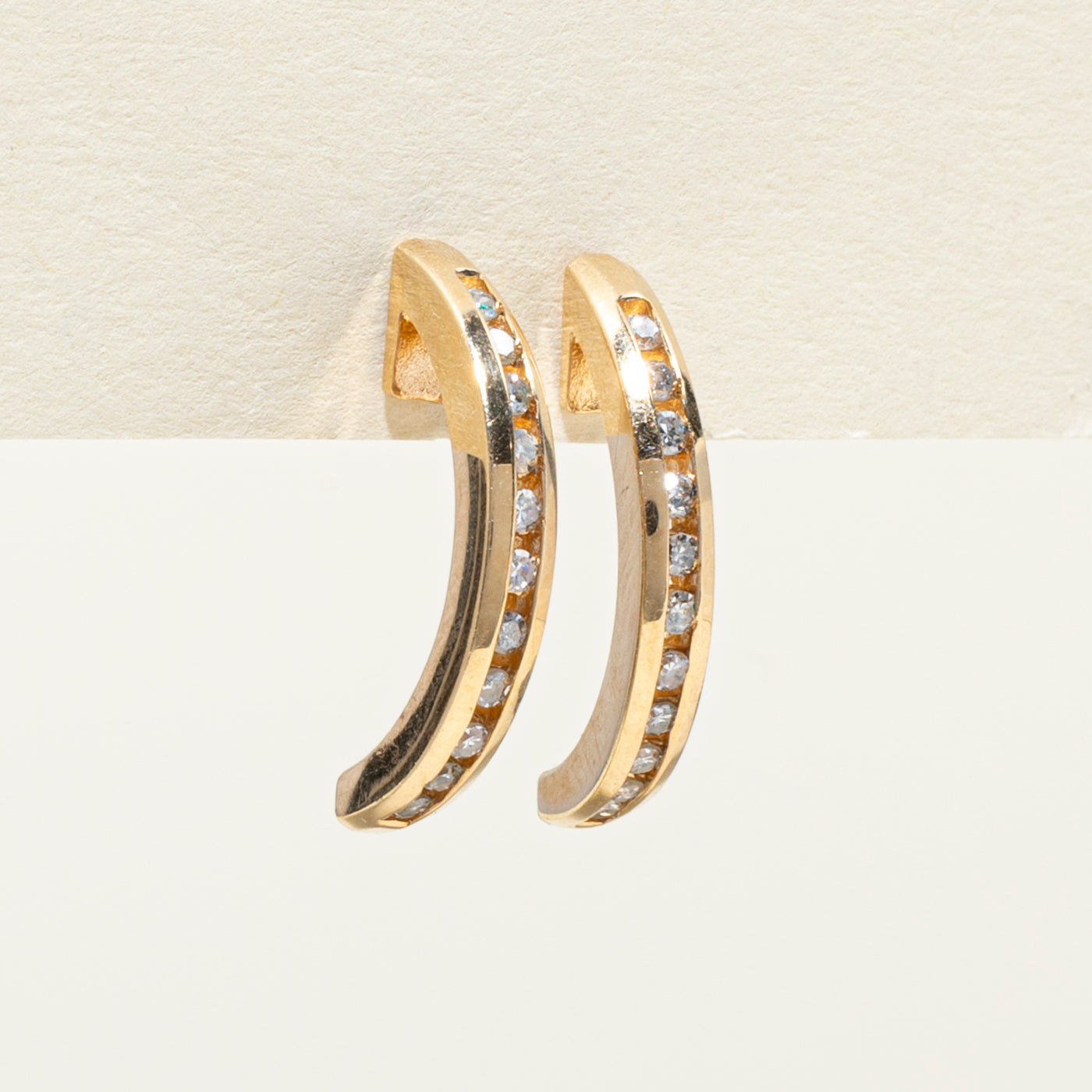 14K Channel Set Diamond Half Hoop Earrings | 0.22ctw