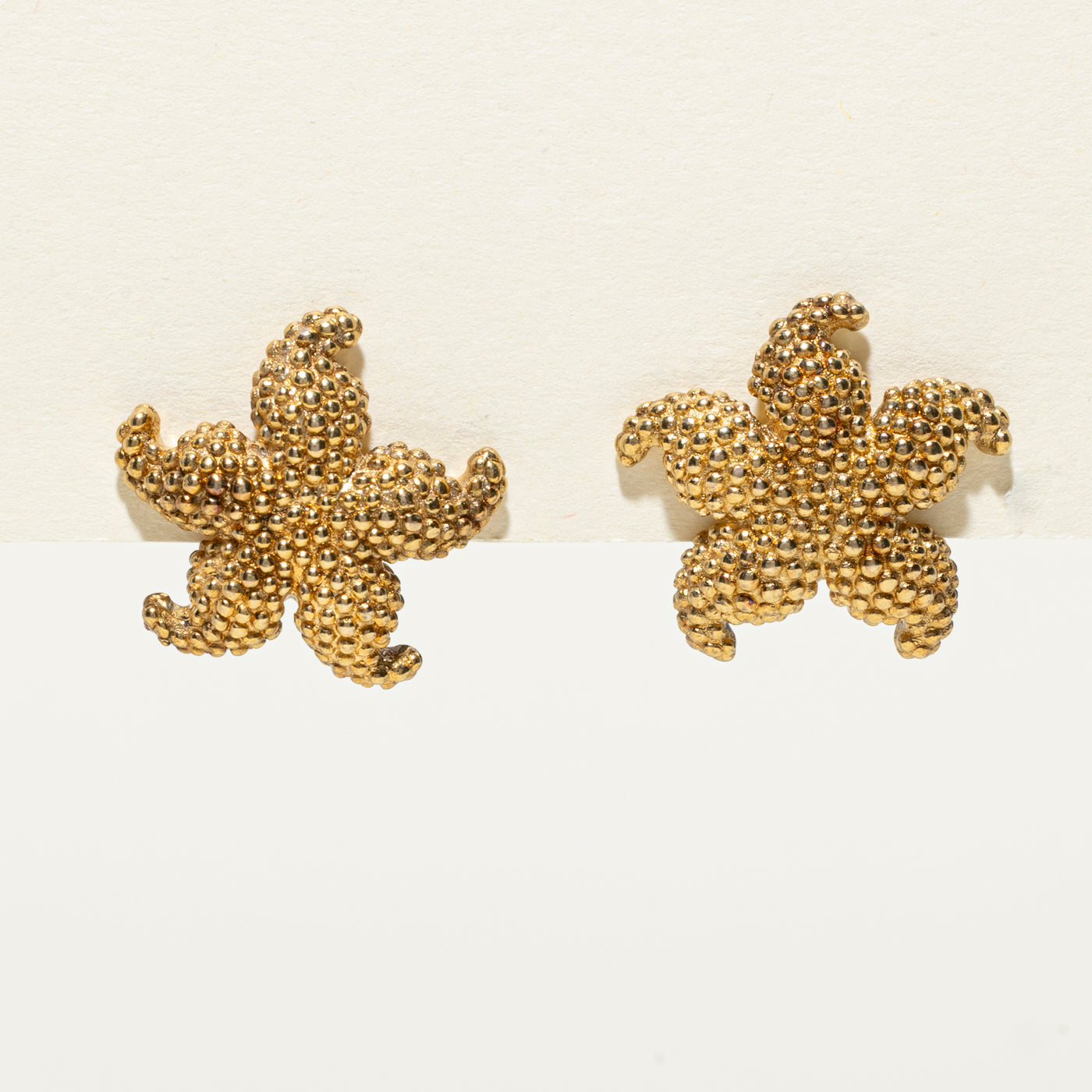 14k Yellow Gold Textured Starfish Stud Earrings