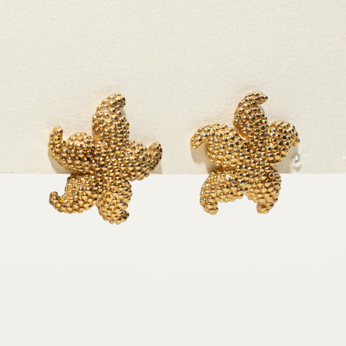 14k Yellow Gold Textured Starfish Stud Earrings