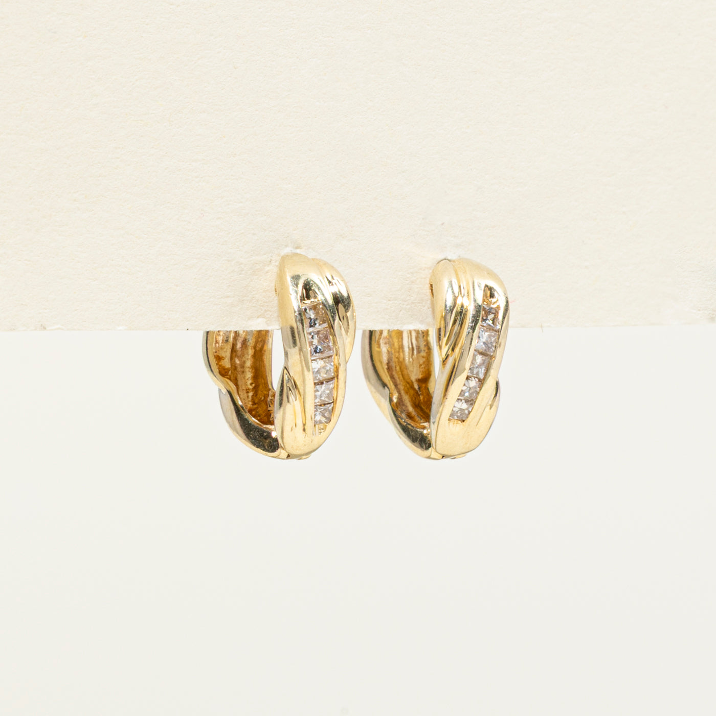 14K Diamond Crossover Huggie Earrings | 0.25ctw