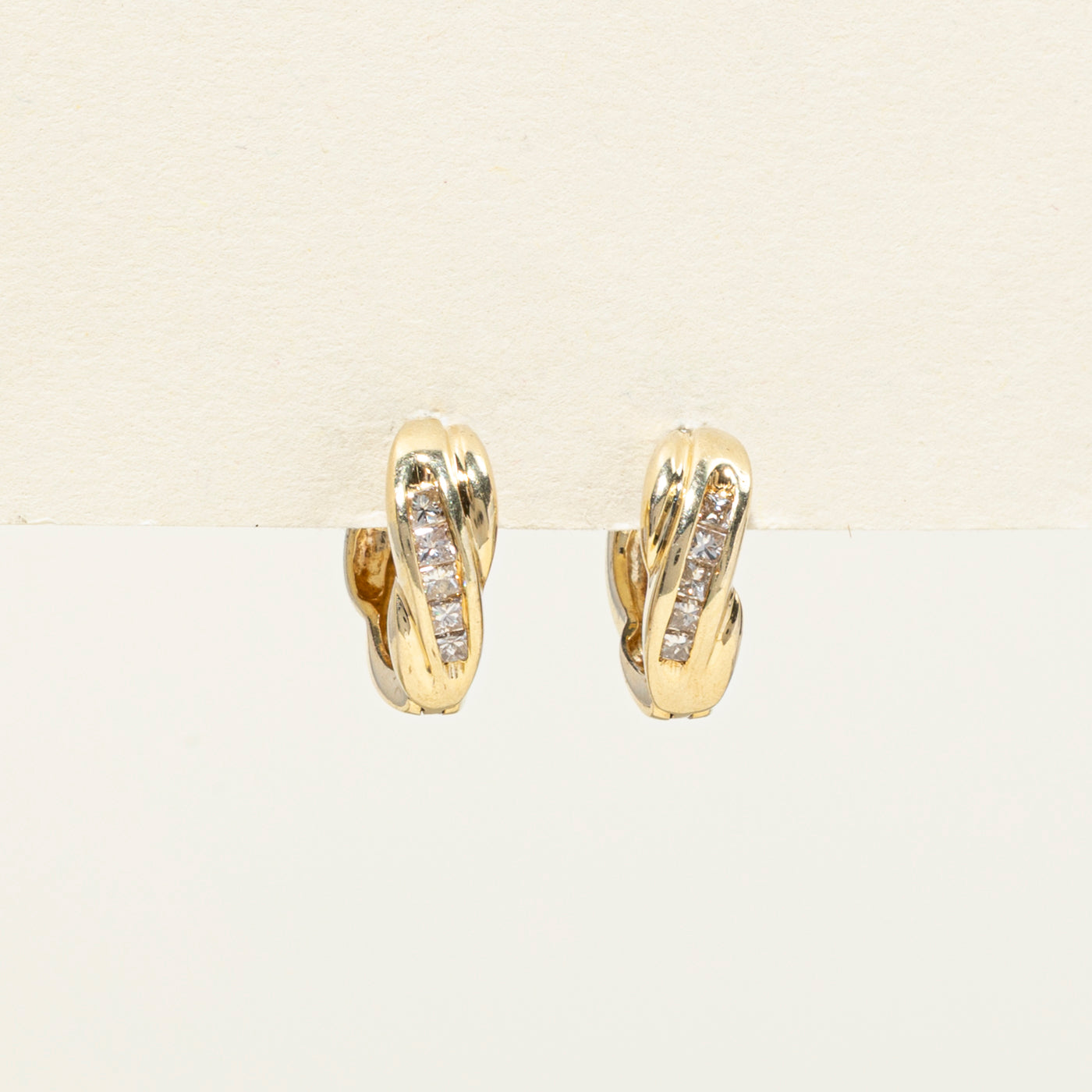 14K Diamond Crossover Huggie Earrings | 0.25ctw