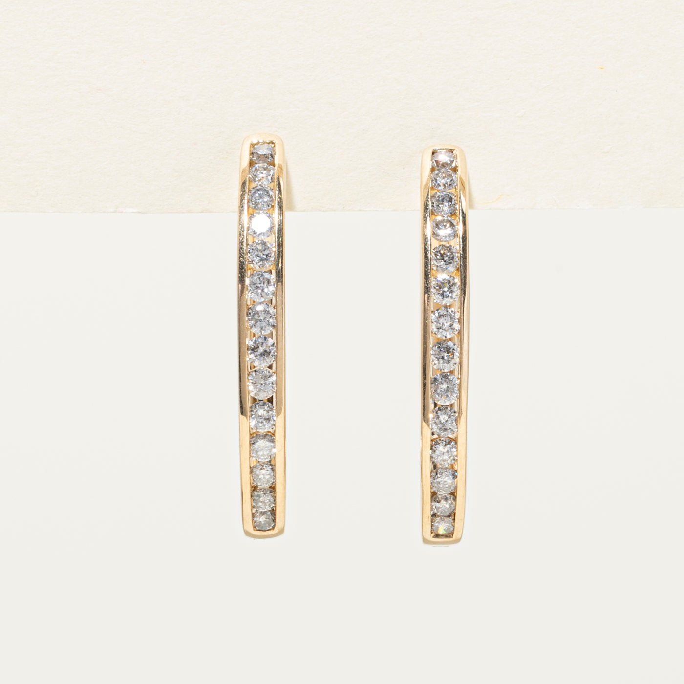 10K Channel Set Diamond Hoop Earrings | 1.05ctw