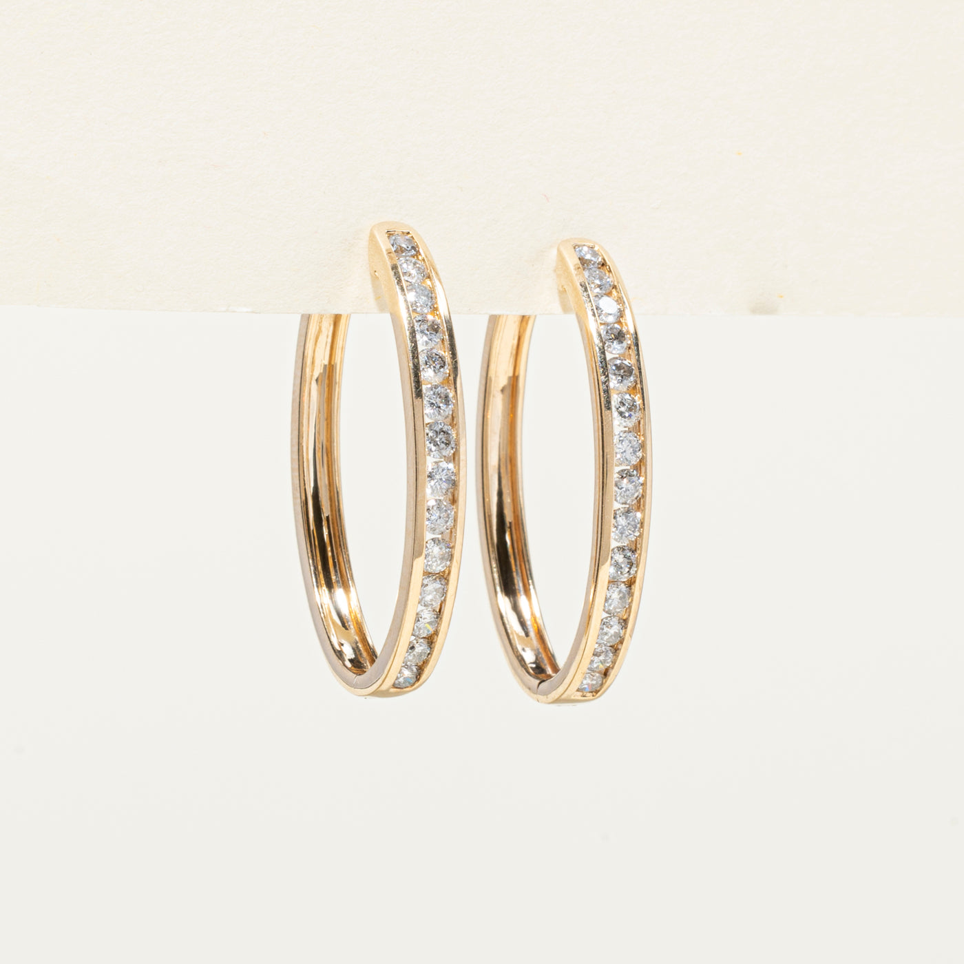 10K Channel Set Diamond Hoop Earrings | 1.05ctw