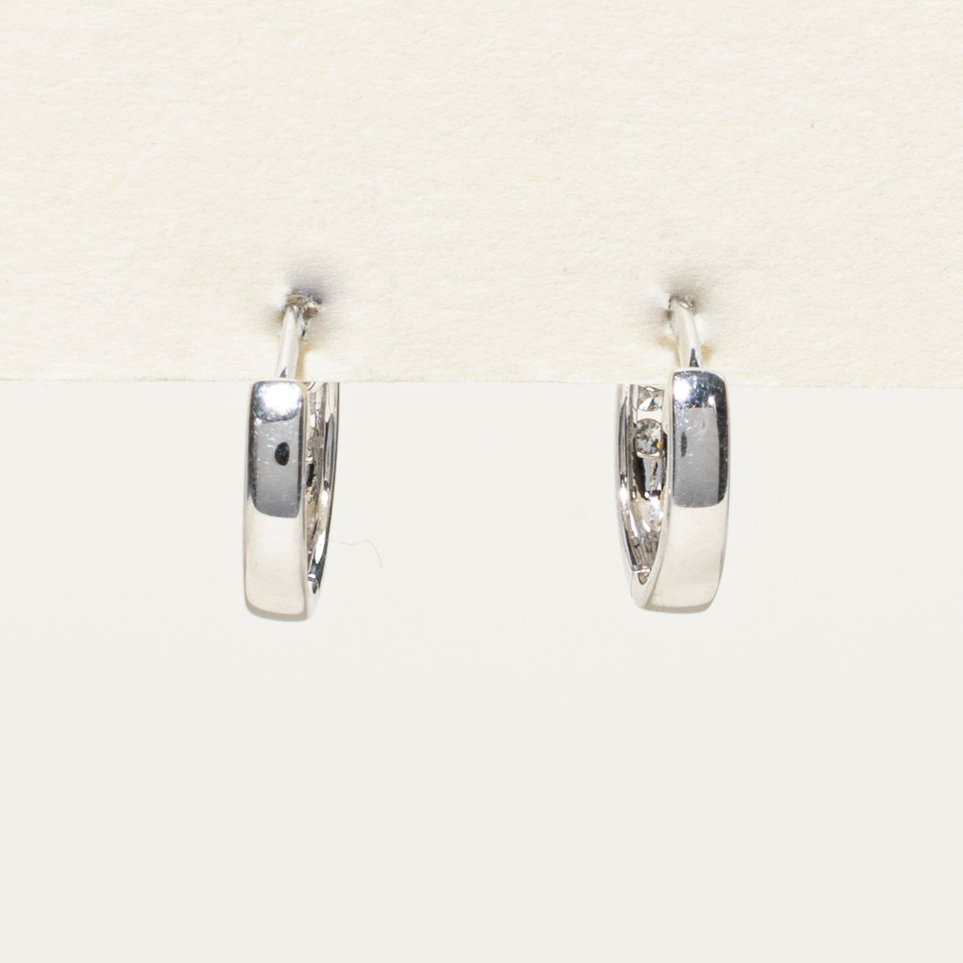 14K Channel Set Diamond Huggie Earrings | 0.10ctw
