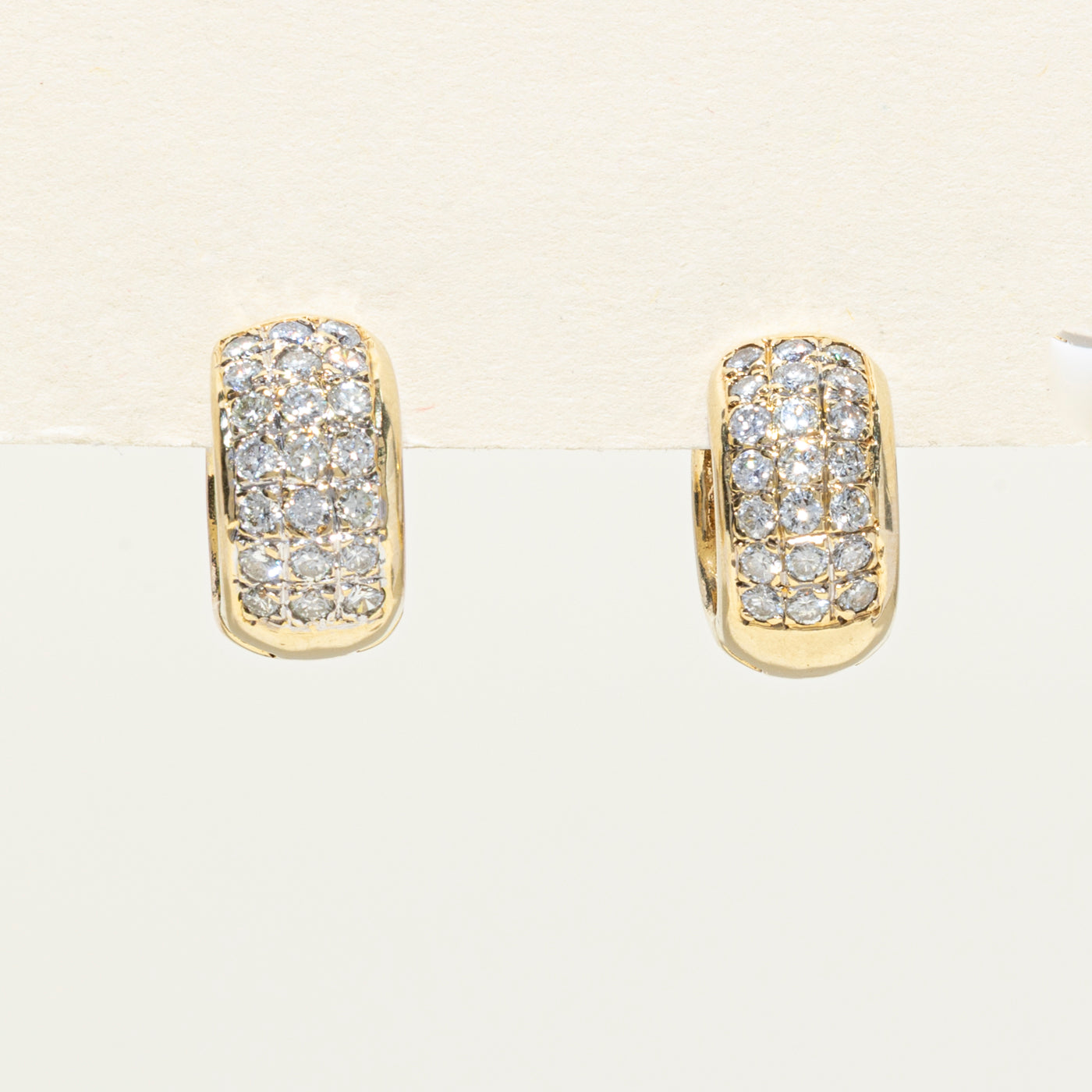 Pave Set Multi Row Diamond Huggie Earrings | 1.05ctw