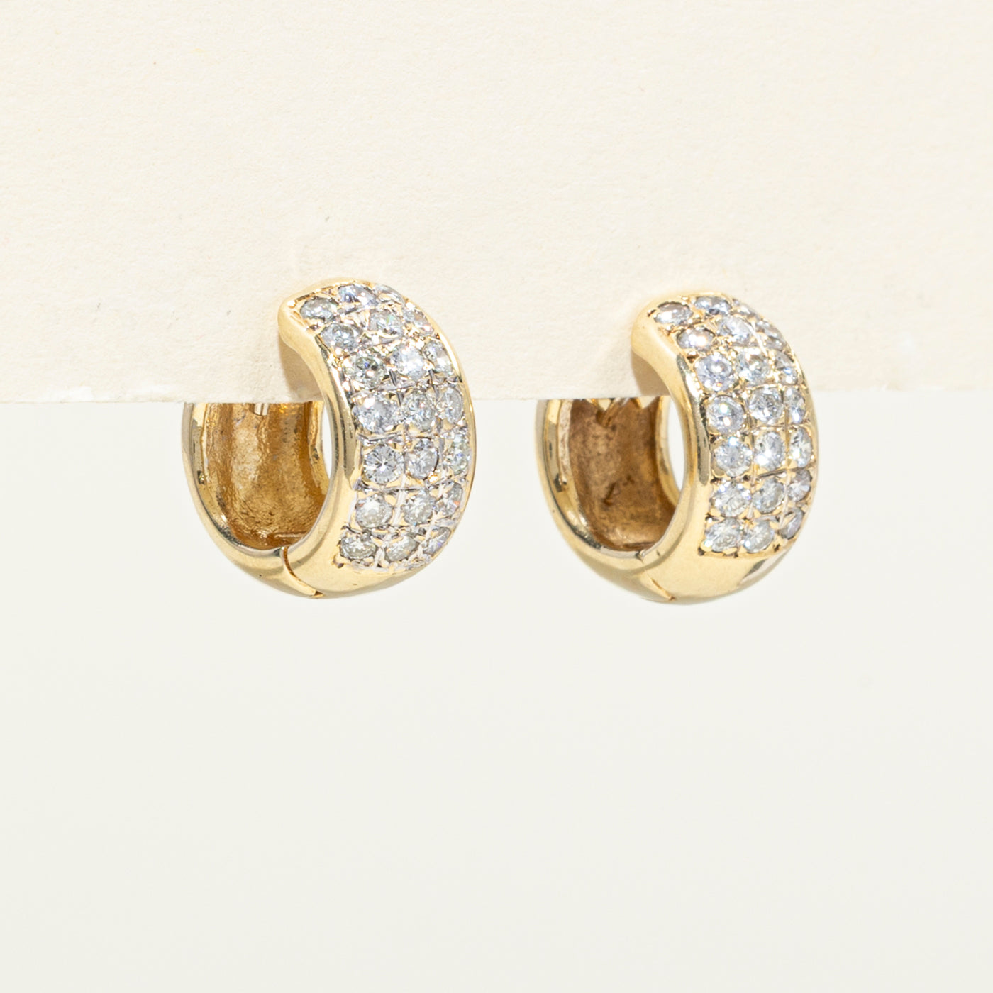 Pave Set Multi Row Diamond Huggie Earrings | 1.05ctw