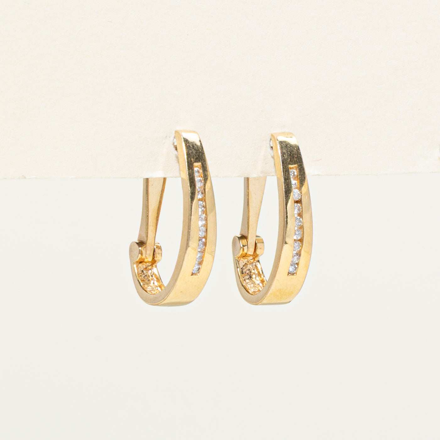 14K Channel Set Diamond Hoop Earrings | 0.12ctw