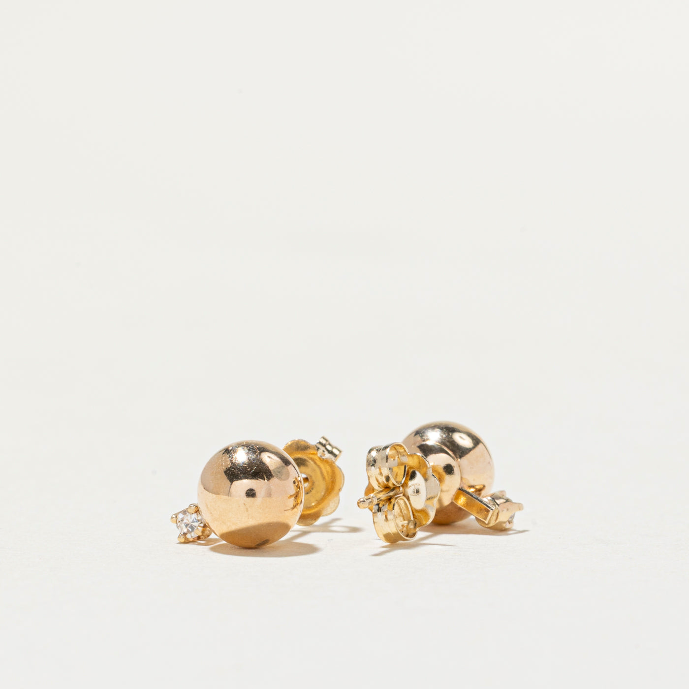 14K Gold Sphere & Diamond Stud Earrings | 0.04ctw