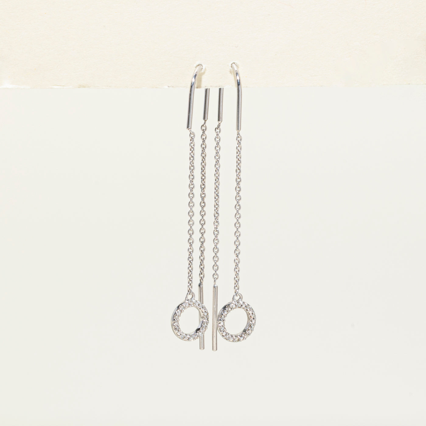 Sterling Silver Diamond Circle Threaded Drop Earrings | 0.04ctw