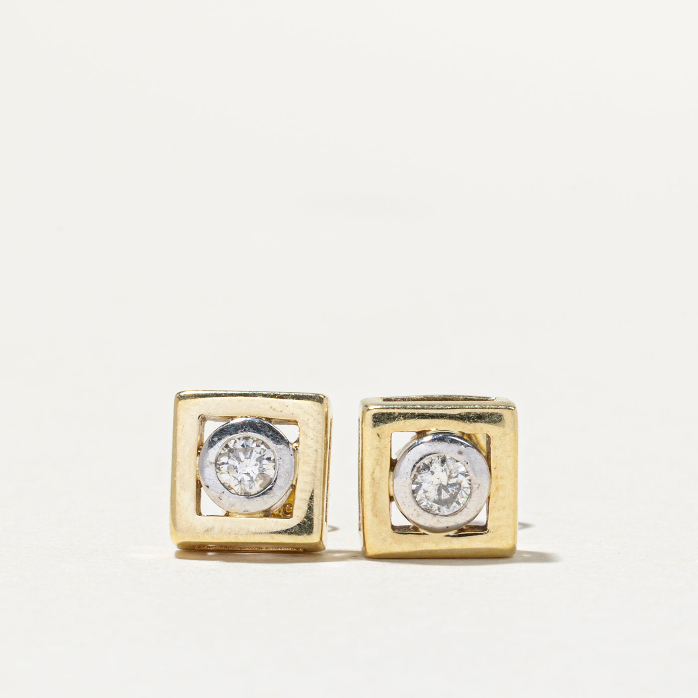 14K Bezel Set Diamond Square Shaped Stud Earrings | 0.20ctw