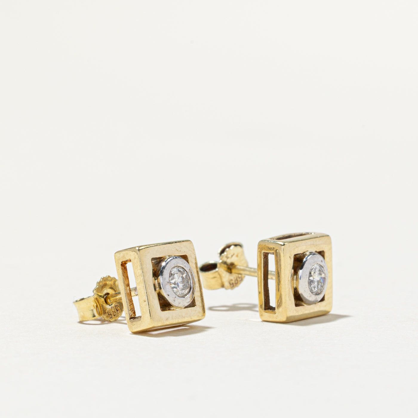 14K Bezel Set Diamond Square Shaped Stud Earrings | 0.20ctw