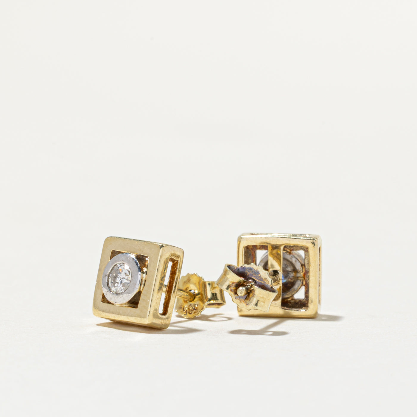 14K Bezel Set Diamond Square Shaped Stud Earrings | 0.20ctw
