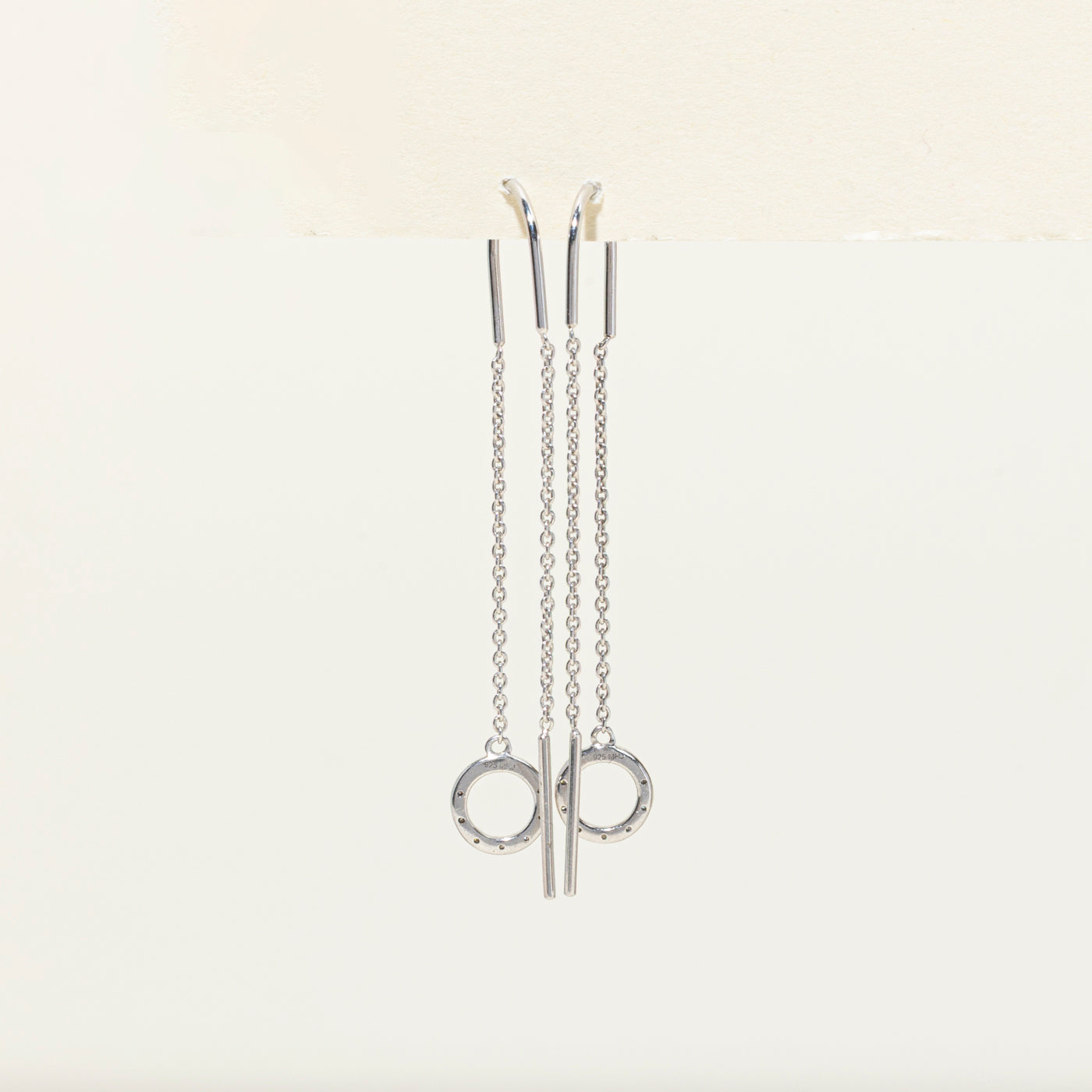 Sterling Silver Diamond Circle Threaded Drop Earrings | 0.04ctw