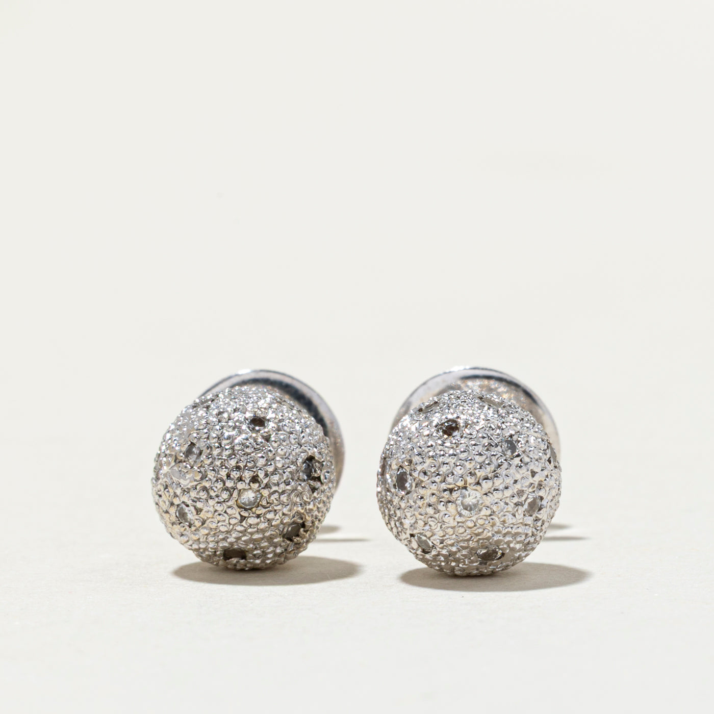 14k White Gold Textured Sphere Stud Earrings