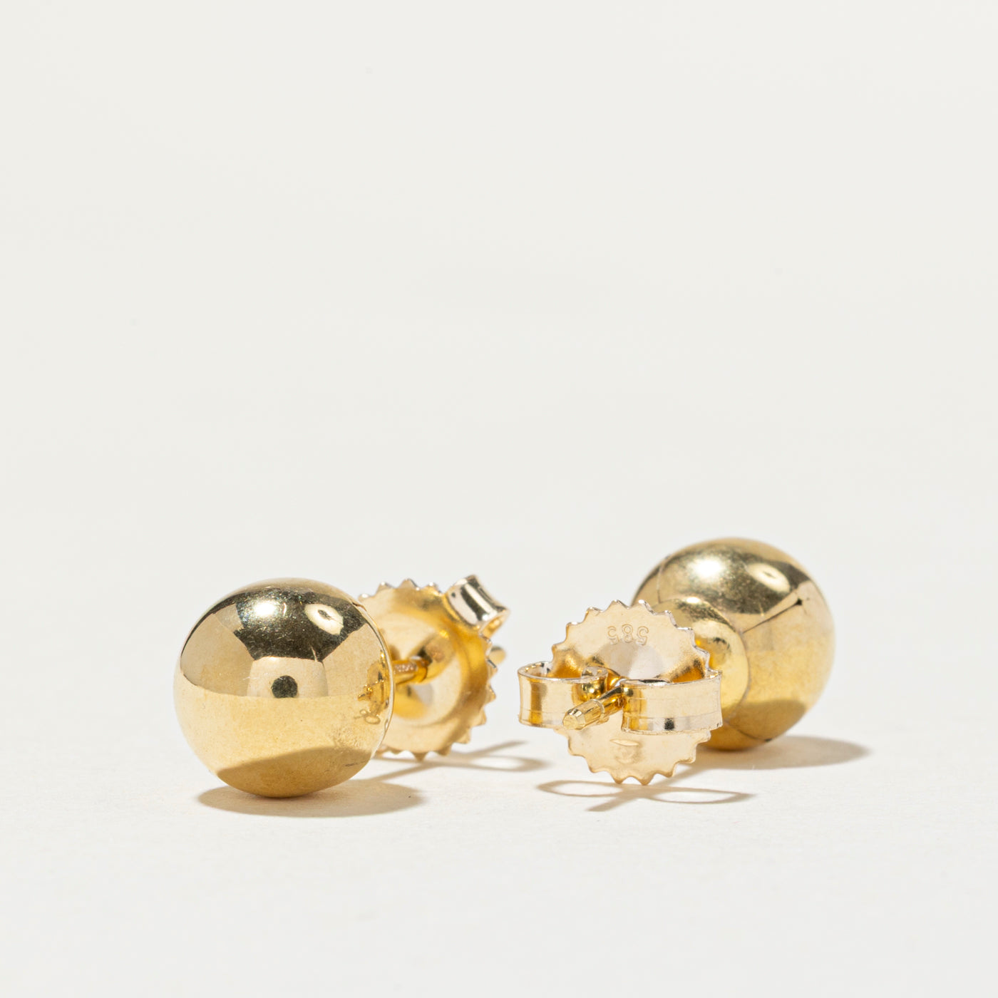 14k Yellow Gold Plain Sphere Stud Earrings