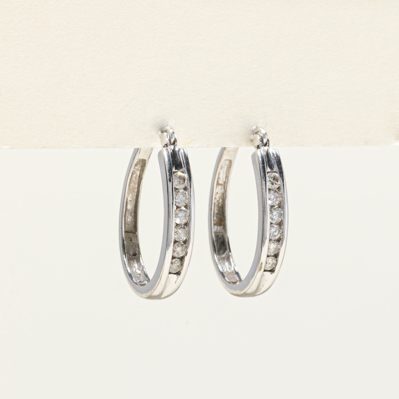 10K Channel Set Diamond Hoop Earrings | 0.48ctw