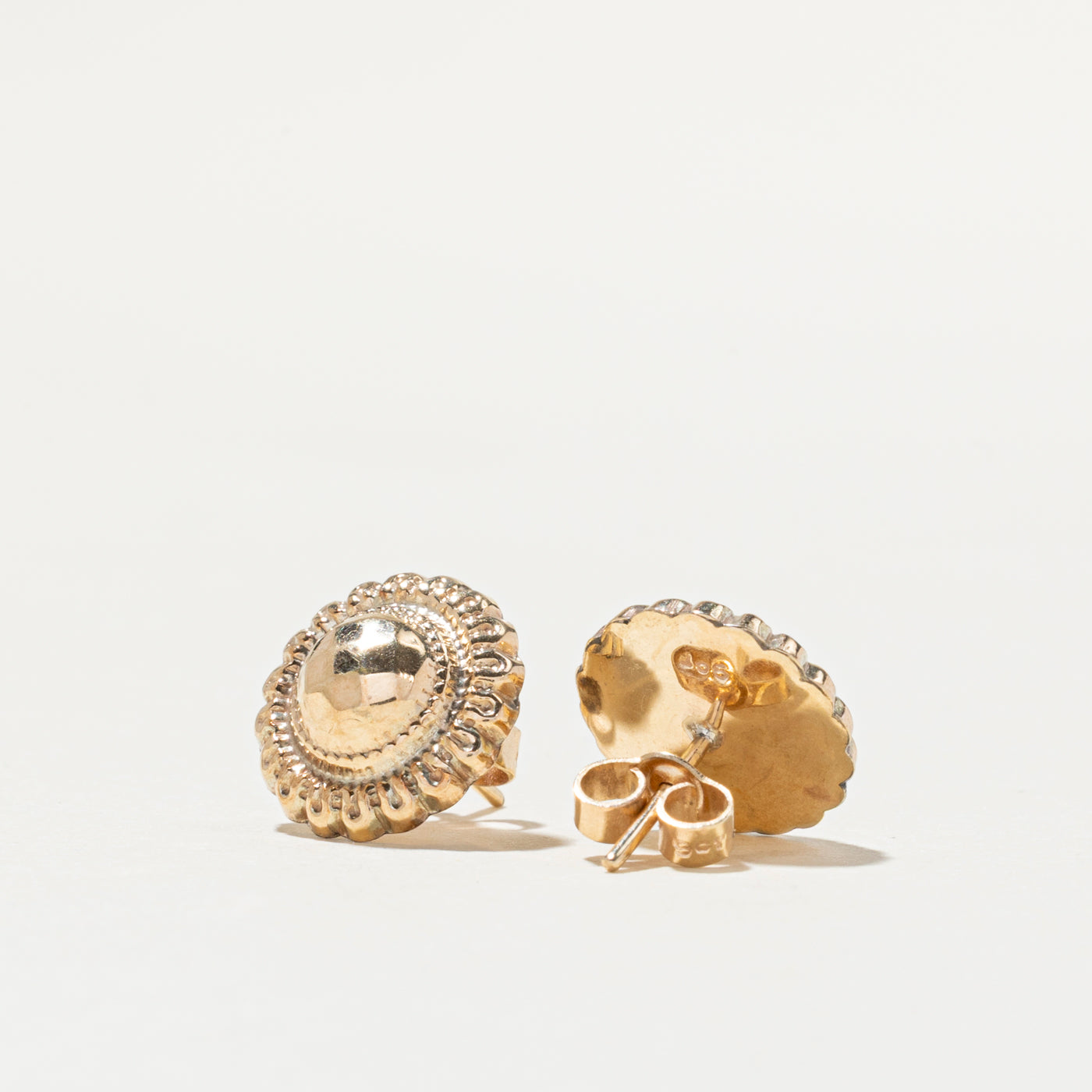 10k Yellow Gold Textured Round Stud Earrings