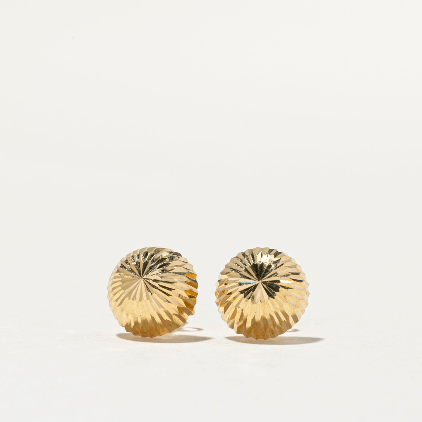 14k Yellow Gold Diamond Cut Half Sphere Stud Earrings