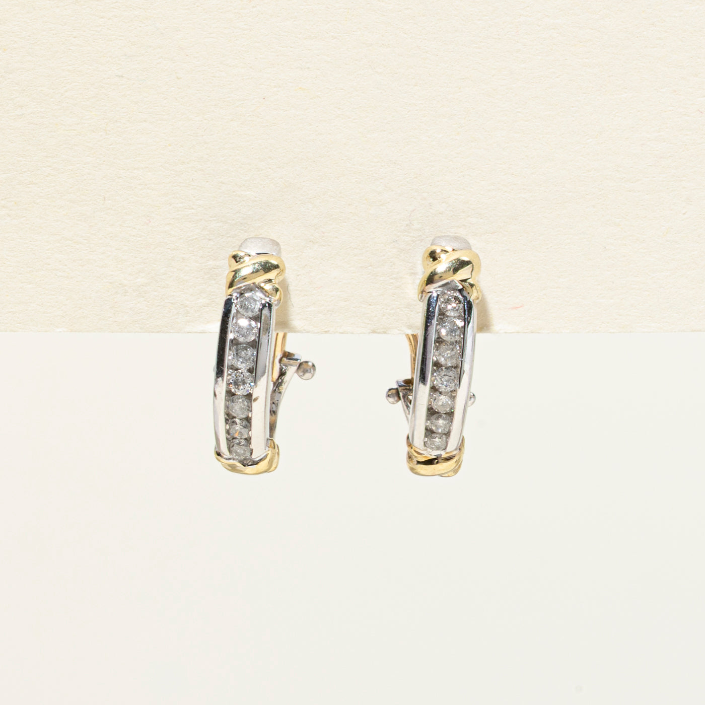 10K Two Tone Gold Diamond Huggies Earrings | 0.28ctw