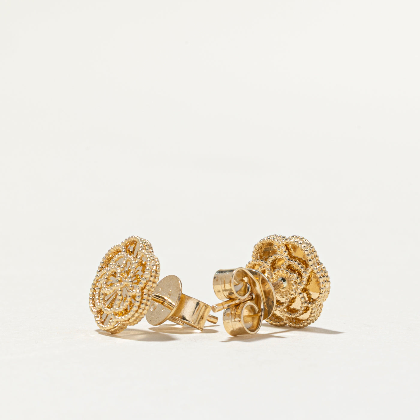 14k Yellow Gold Textured Flower Stud Earrings