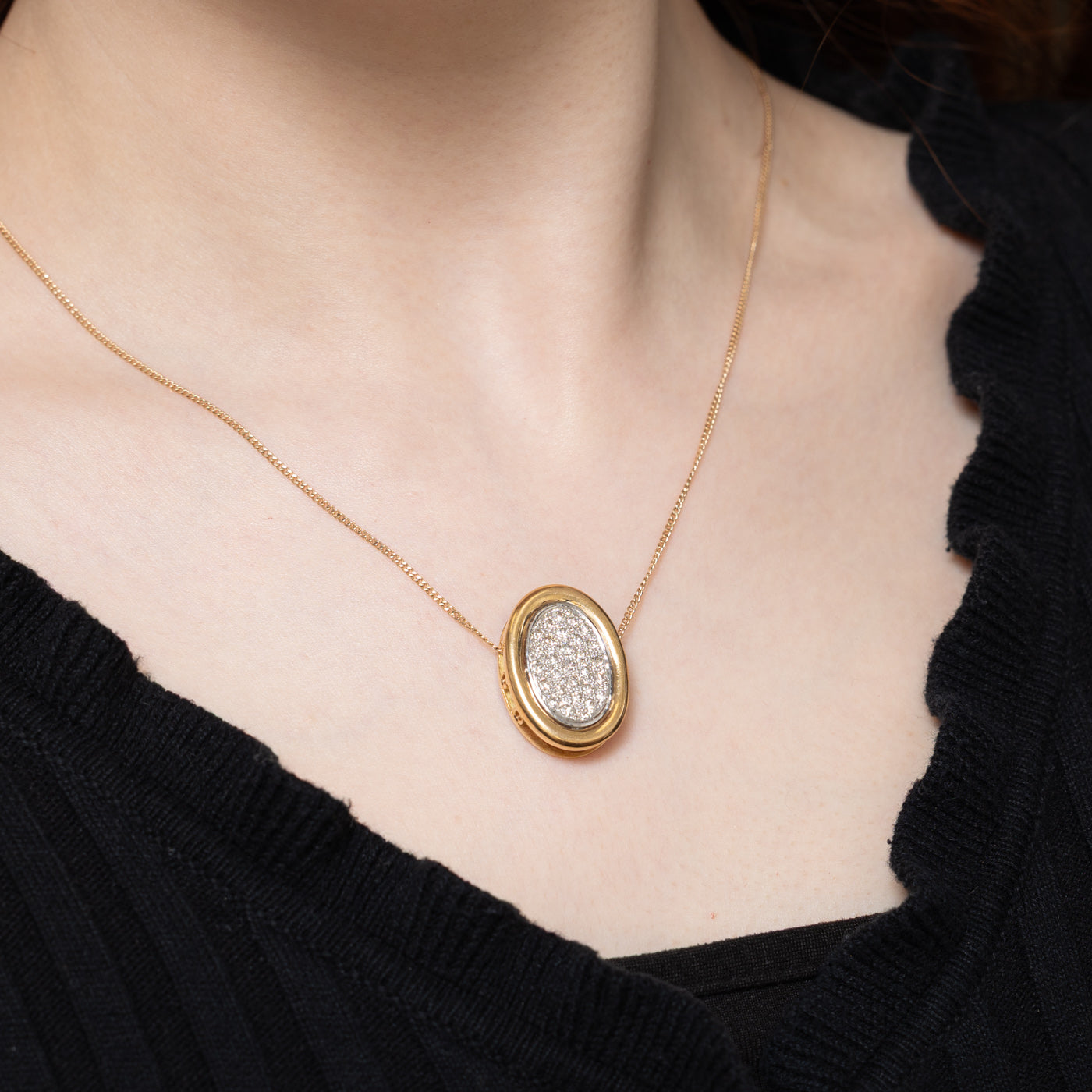 Pave Set Diamond Oval Pendant | 0.77ctw