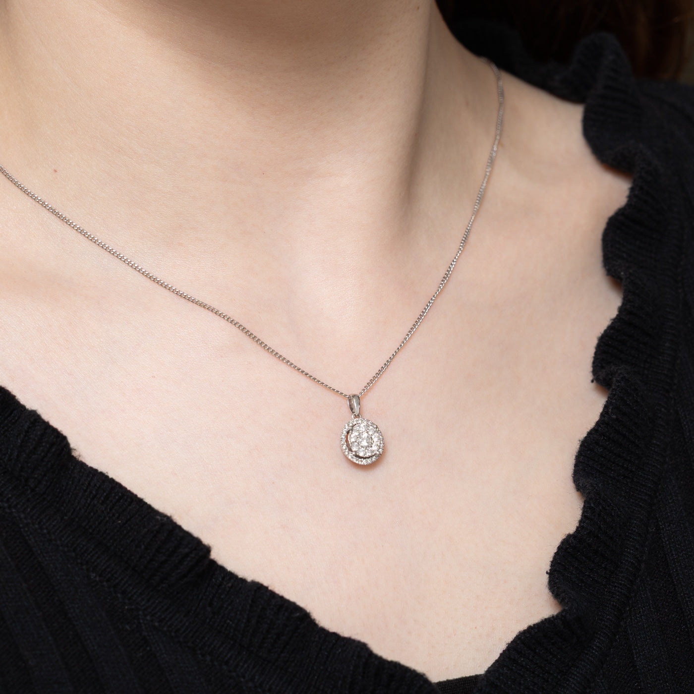 Diamond Halo Circle Pendant | 0.48ctw