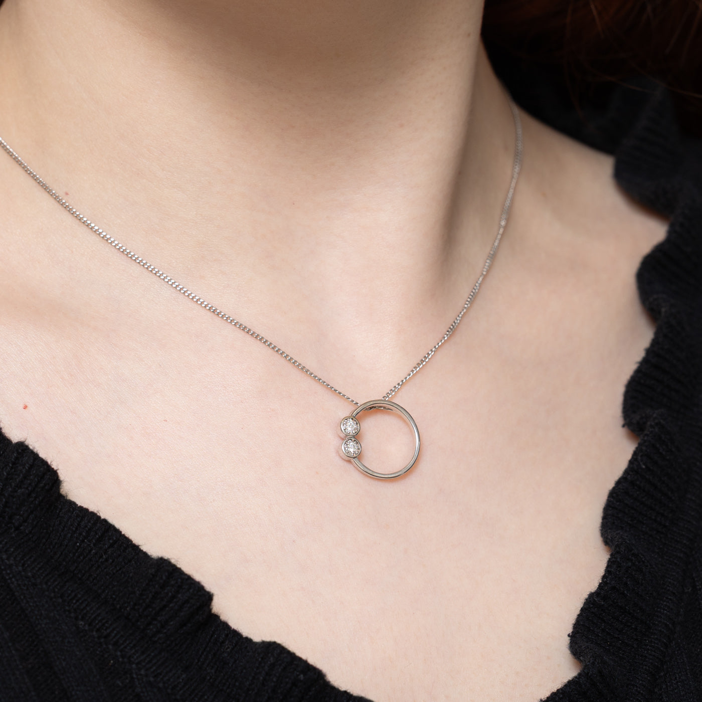 Two Stone Diamond Open Circle Pendant | 0.06ctw