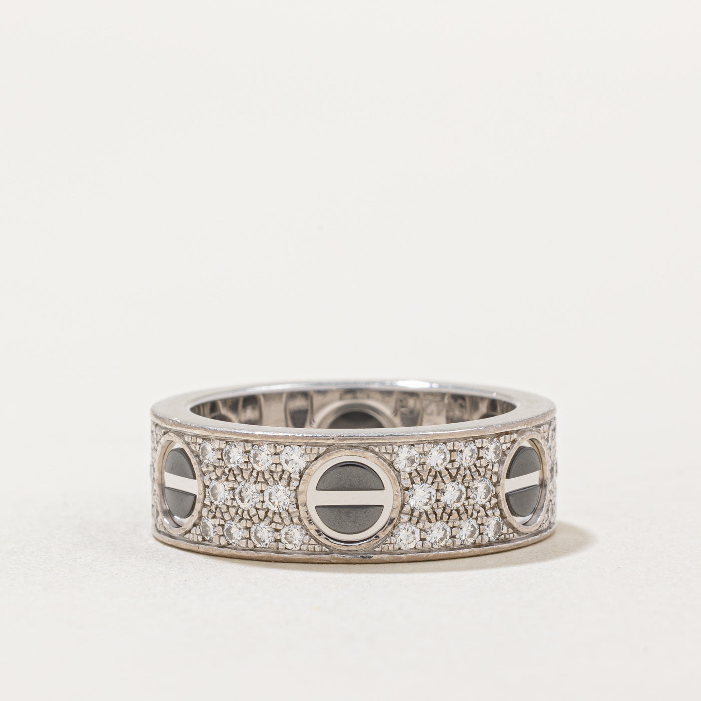 'Cartier' Diamond Paved Ceramic Love Ring | 0.74ctw | SZ 5.5 |