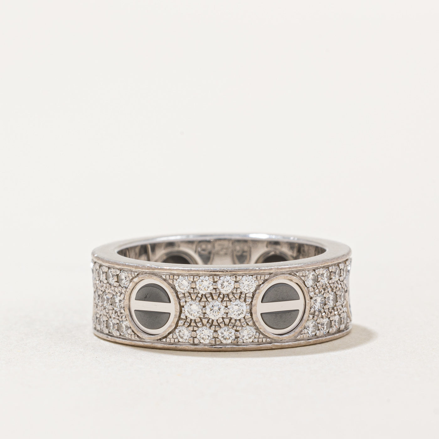 'Cartier' Diamond Paved Ceramic Love Ring | 0.74ctw | SZ 5.5 |