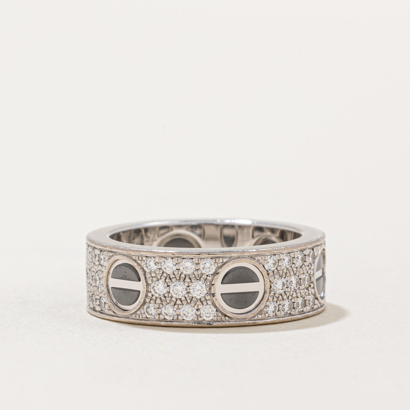 'Cartier' Diamond Paved Ceramic Love Ring | 0.74ctw | SZ 5.5 |