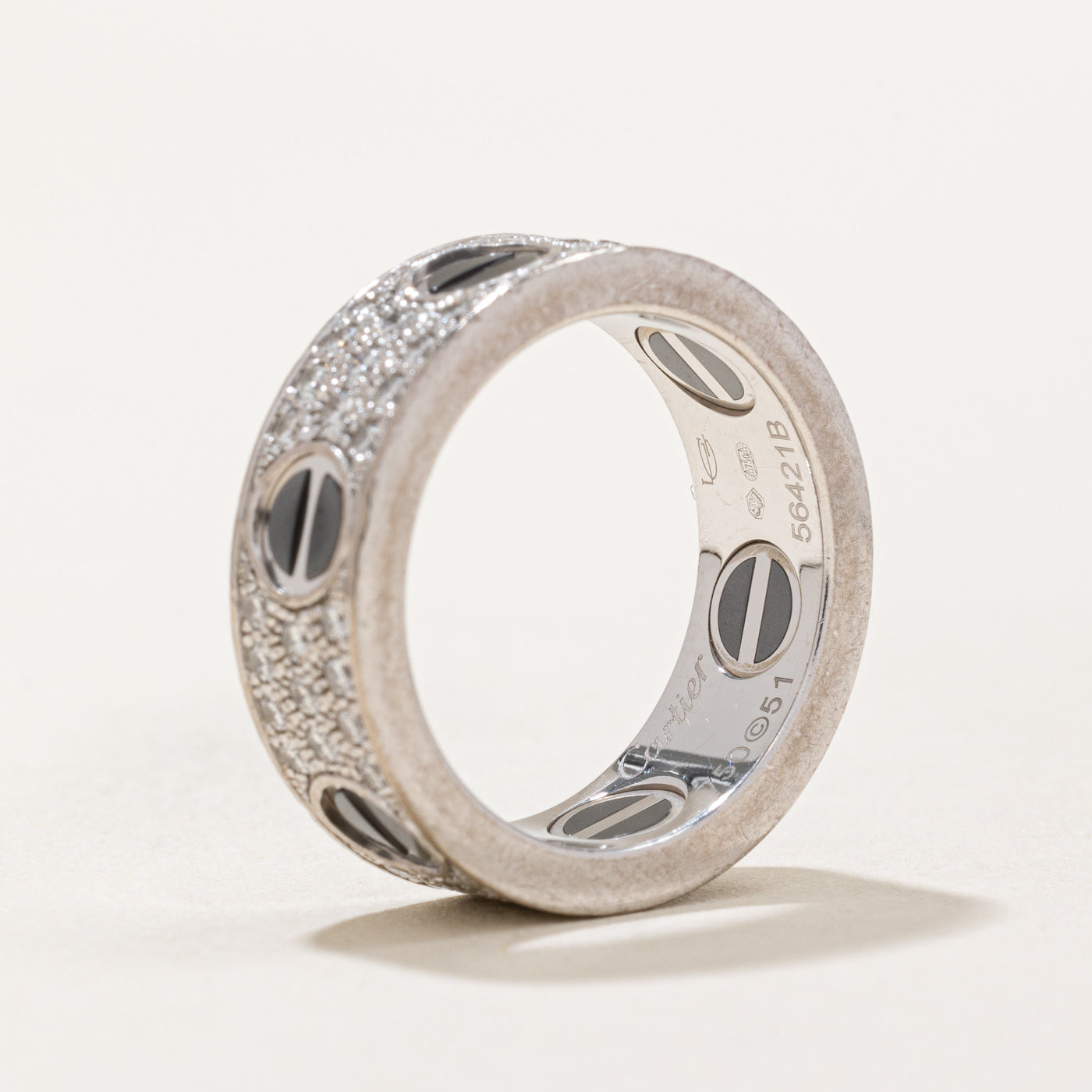 'Cartier' Diamond Paved Ceramic Love Ring | 0.74ctw | SZ 5.5 |