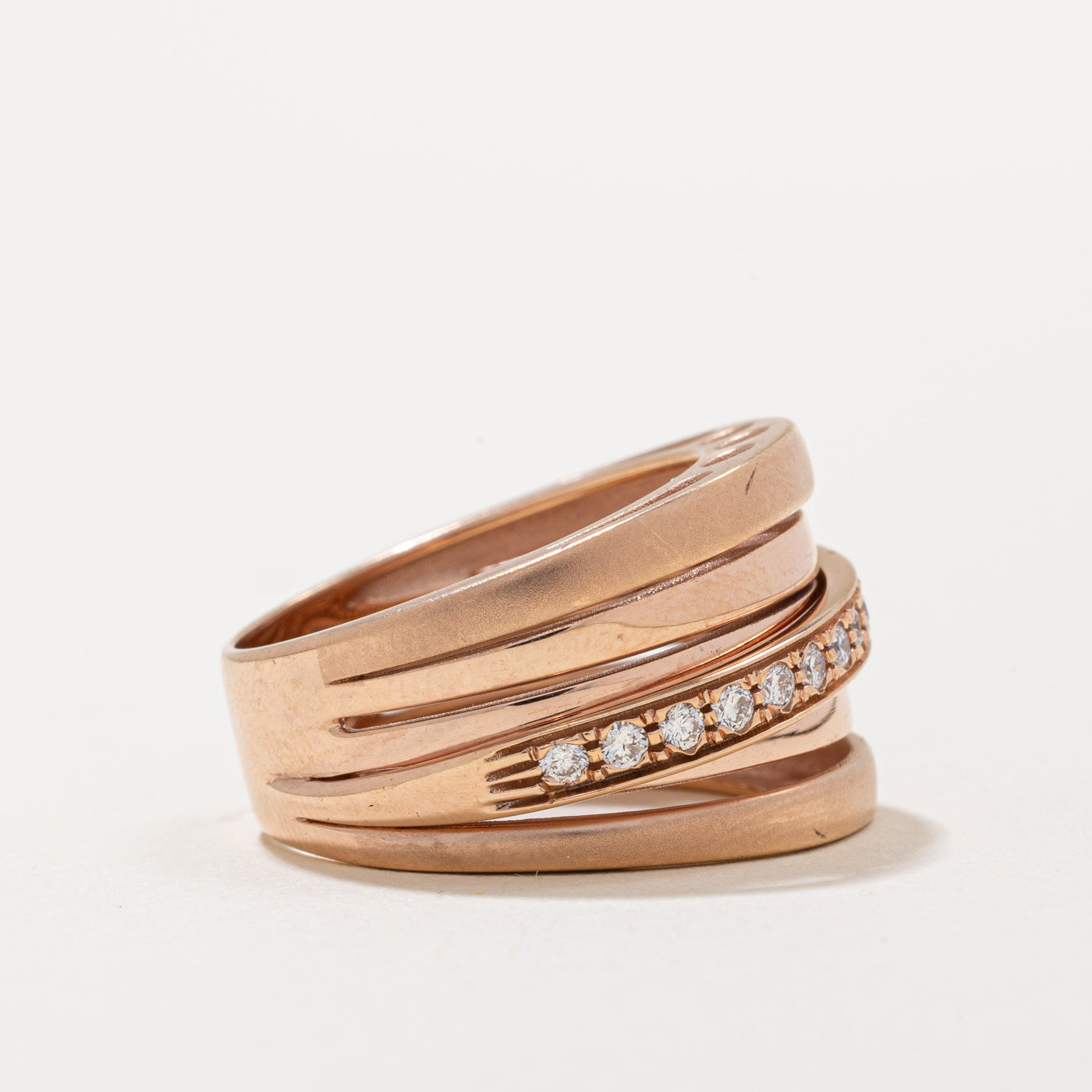 Bague italienne à plusieurs rangs de diamants | 0,36 ct | Taille 9,25 |